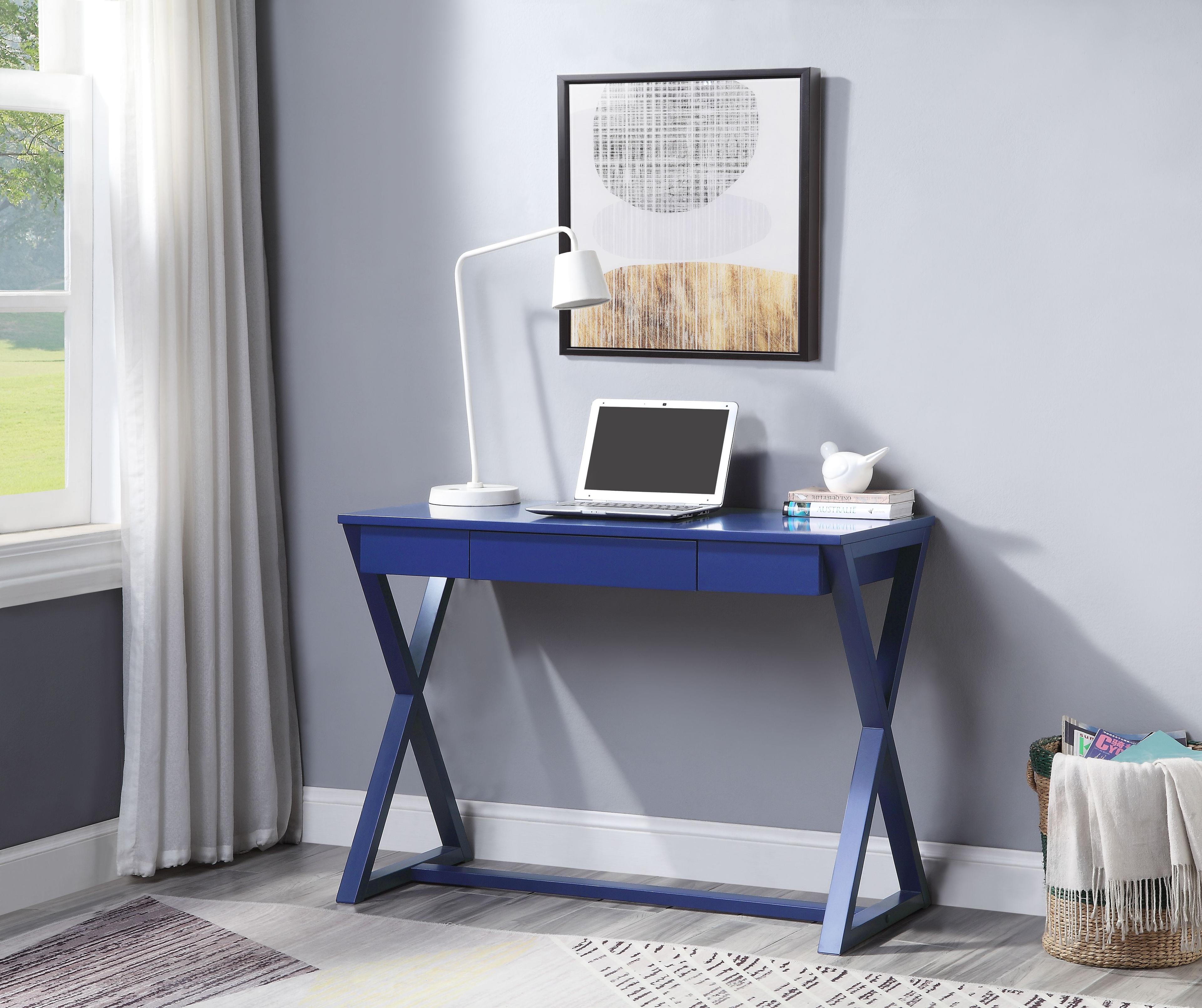 Twilight Blue Wood Writing Desk with Drawer