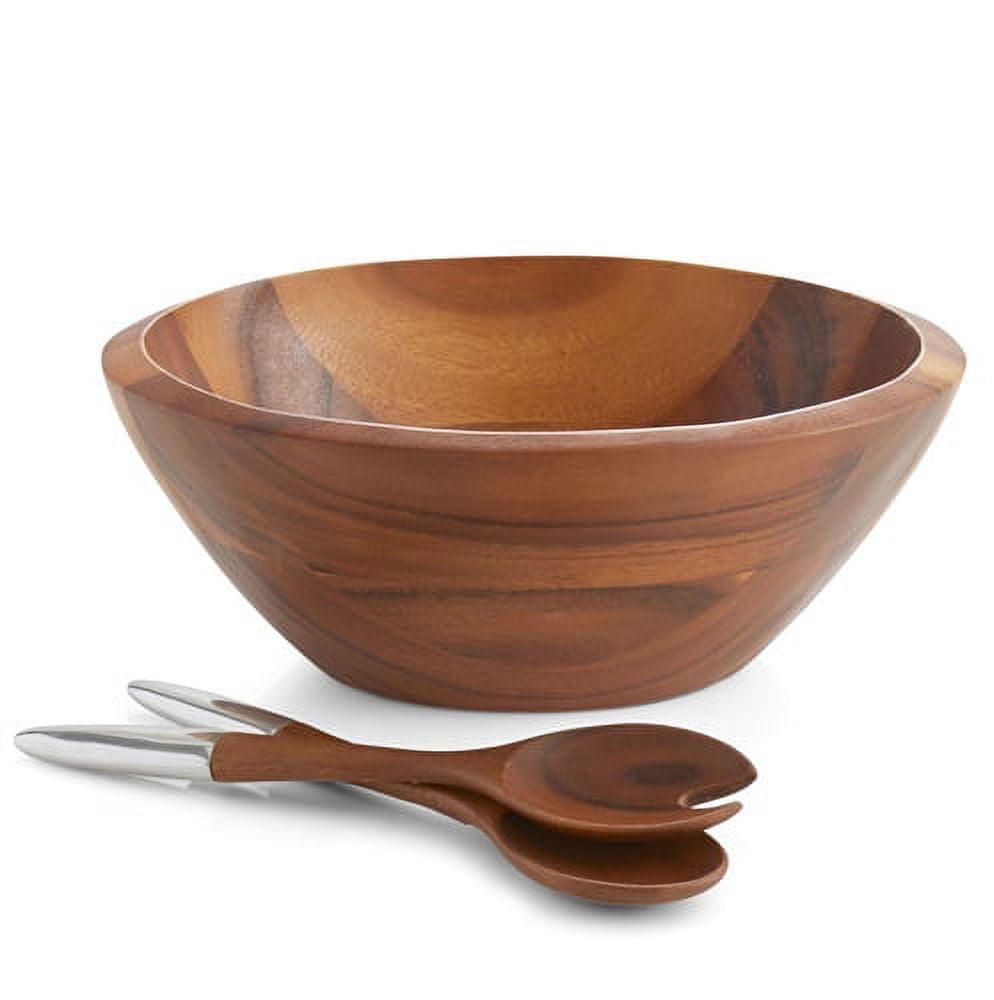 Nambe MT1116 Eclipse Acacia Wood Salad Bowl with Servers, 3-Piece Salad Set