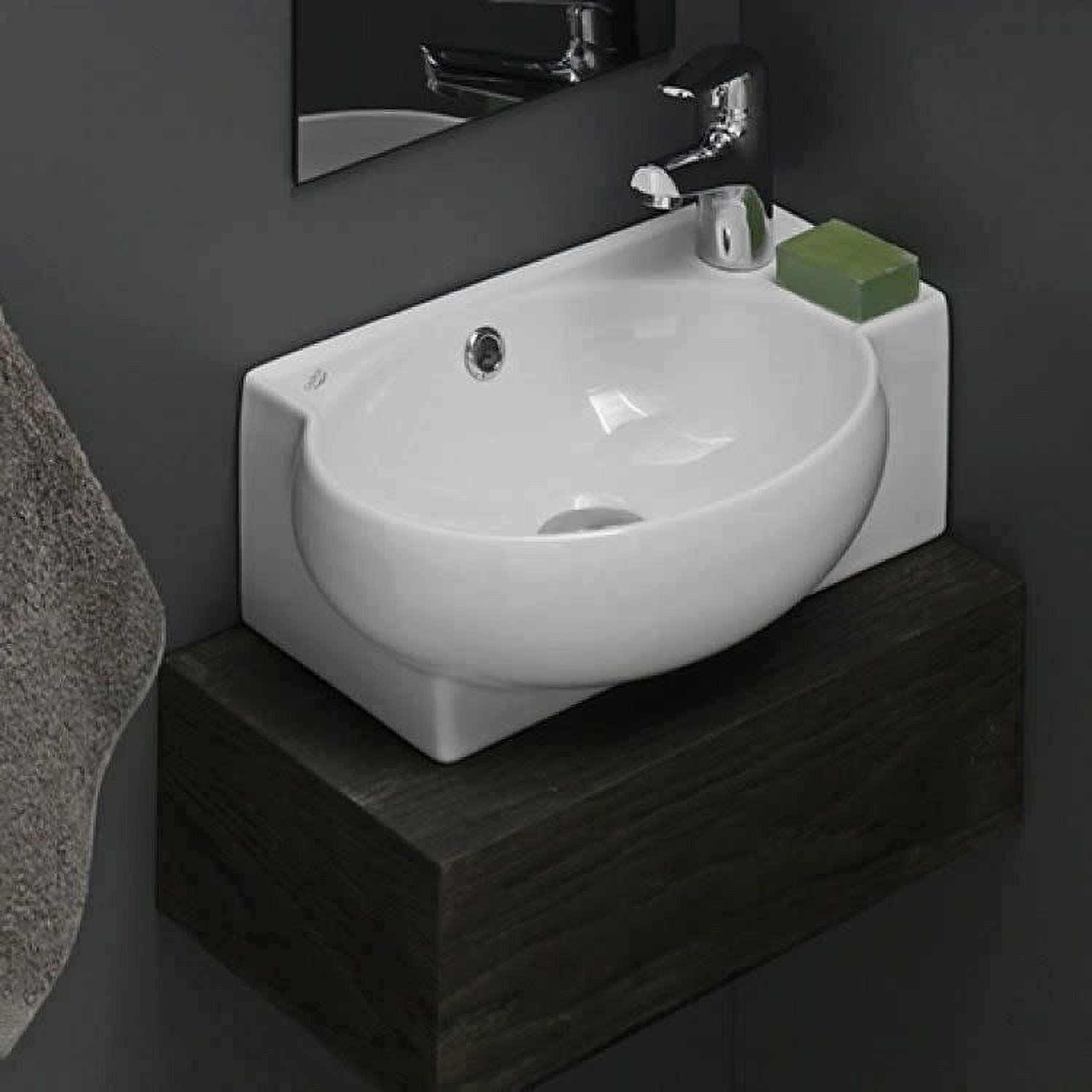 White Ceramic Wall-Mounted Corner Bathroom Sink with Overflow