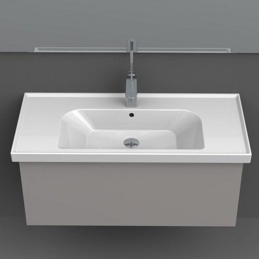 Glossy White Ceramic Rectangular Wall-Mount Bathroom Sink