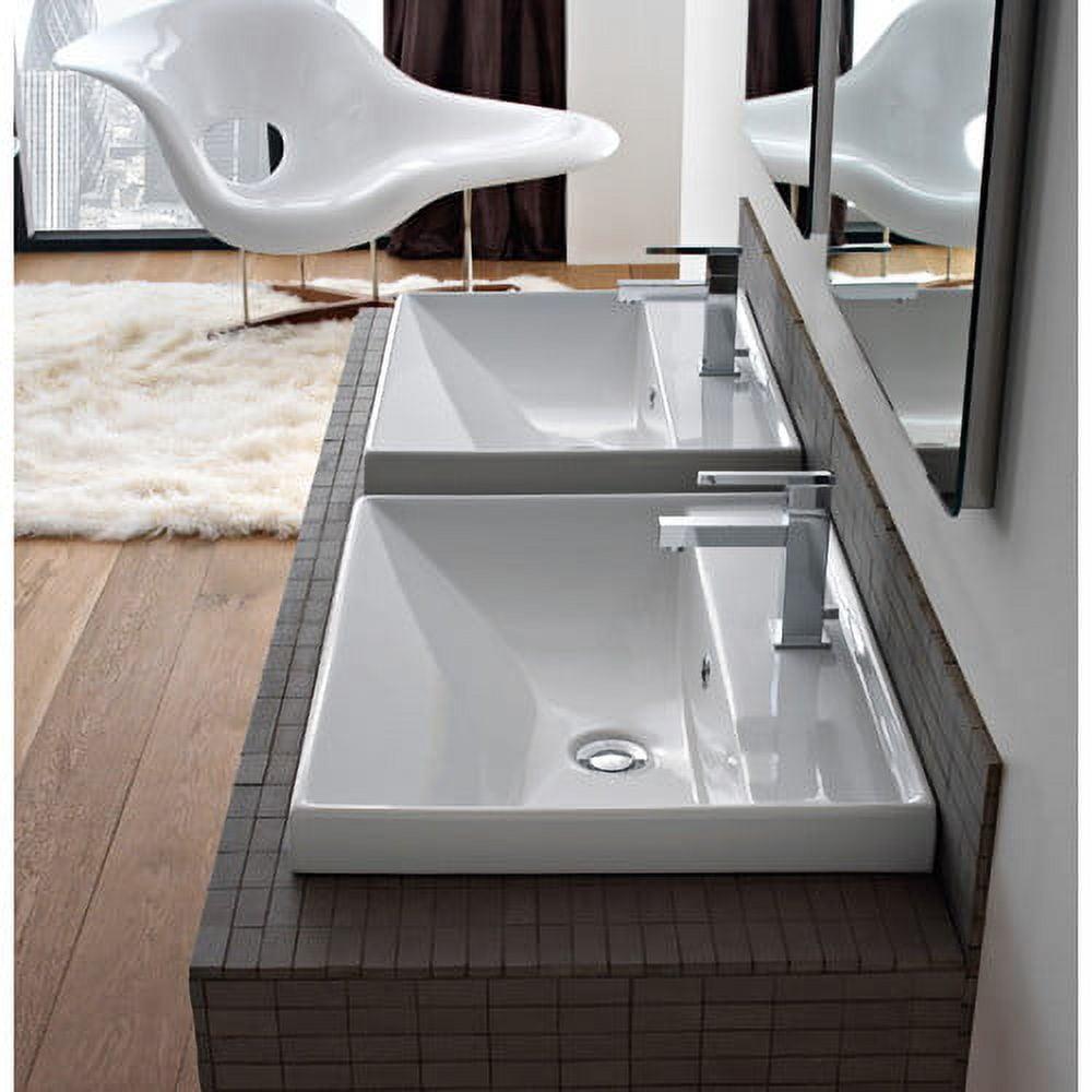 Modern Square White Ceramic Pedestal Bathroom Sink with Overflow