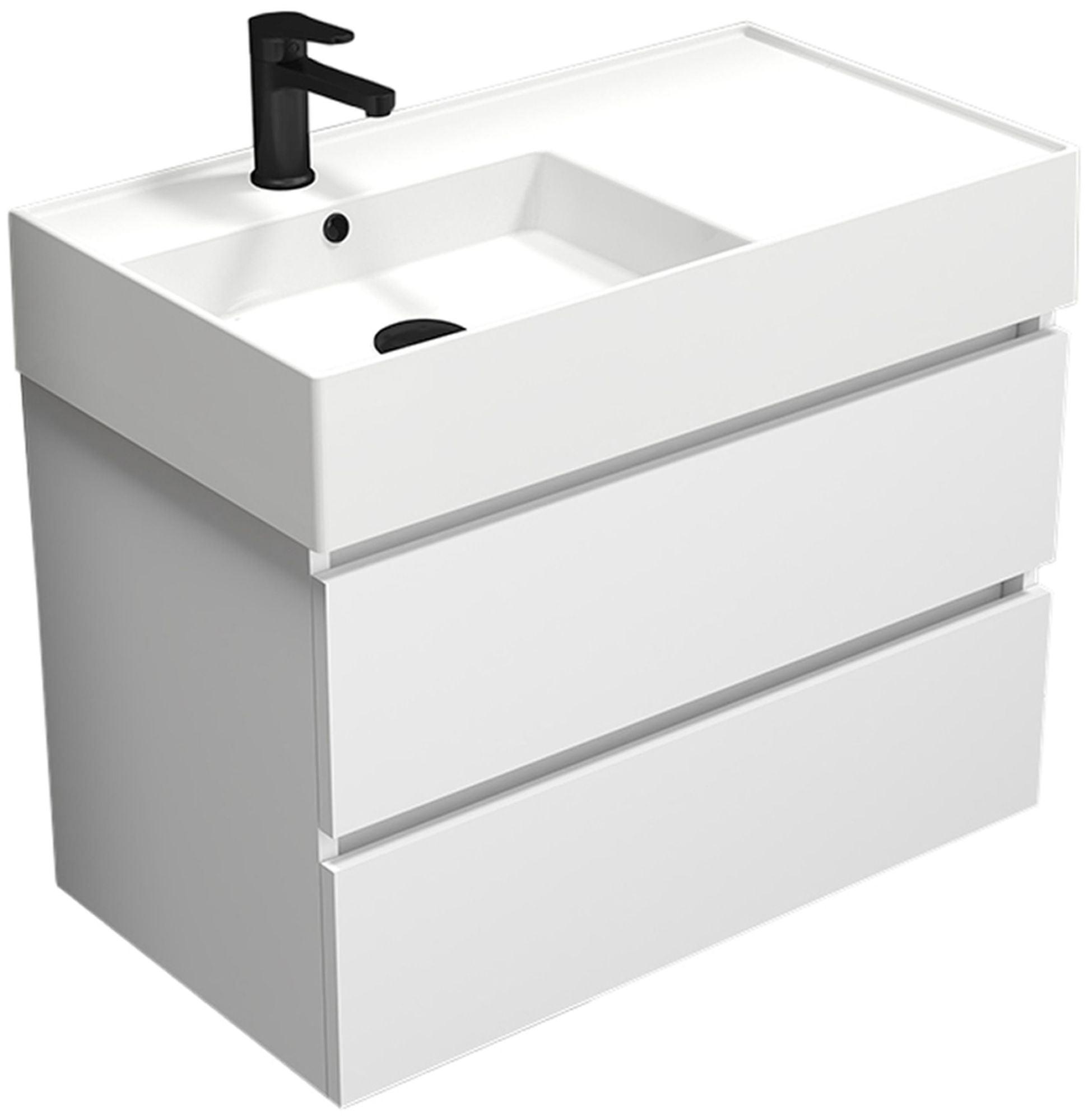 Glossy White Wall-Mounted Single Basin Vanity with Ceramic Sink