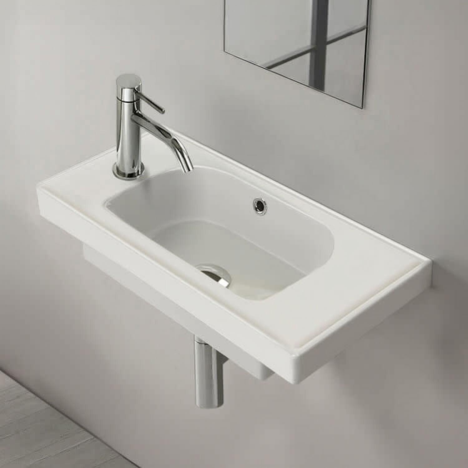 White Rectangular Ceramic Wall-Mount Bathroom Sink