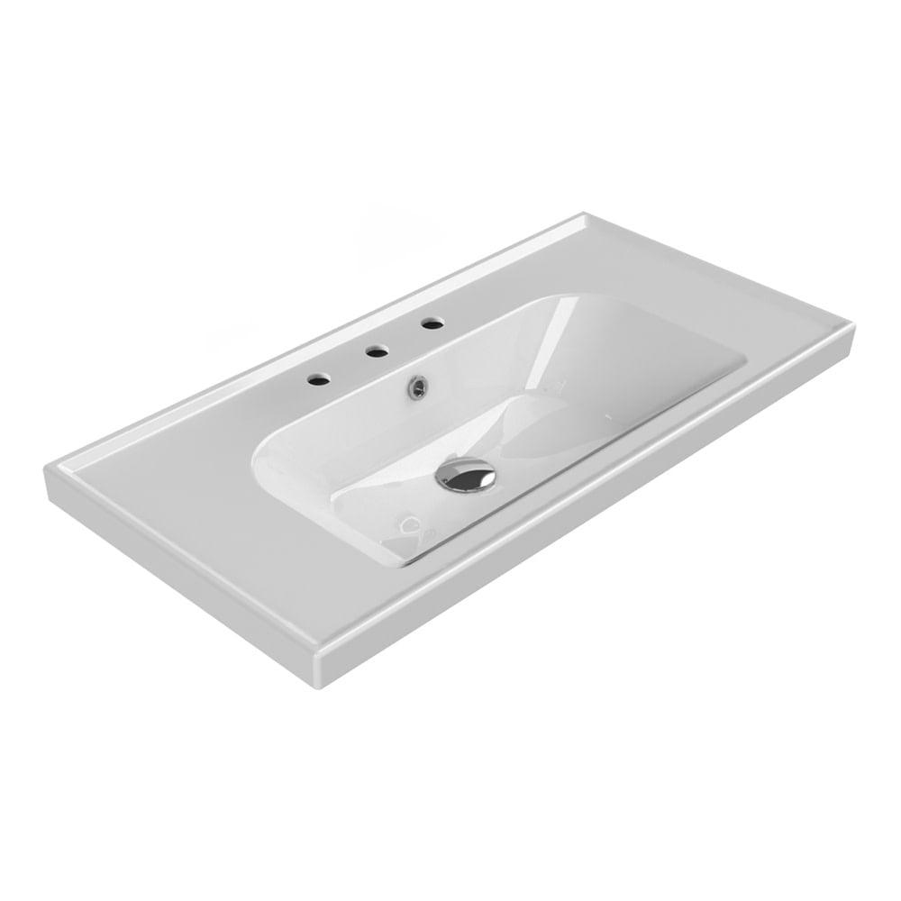 White Ceramic Wall-Mount Rectangular Bathroom Sink