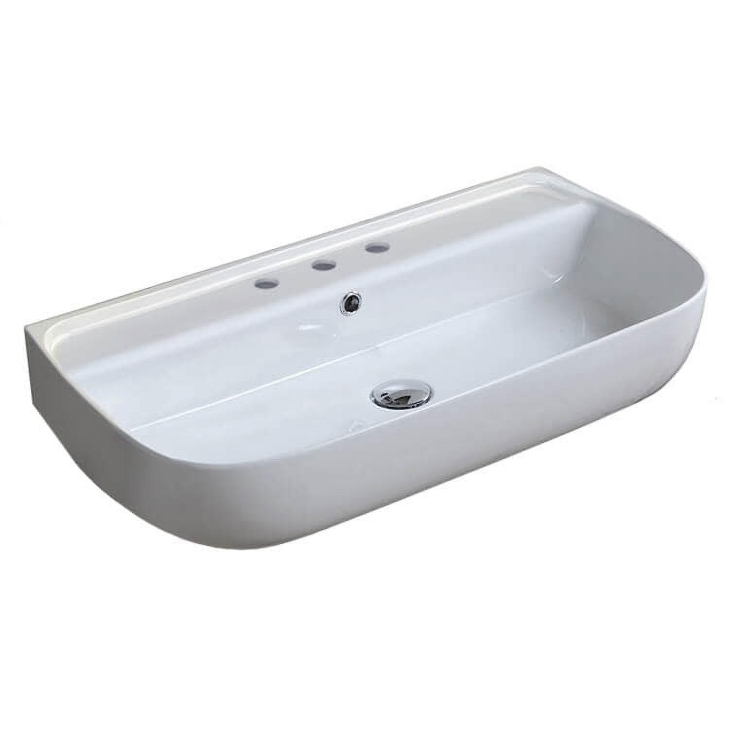 White Ceramic Rectangular Wall-Mount Bathroom Sink with Overflow