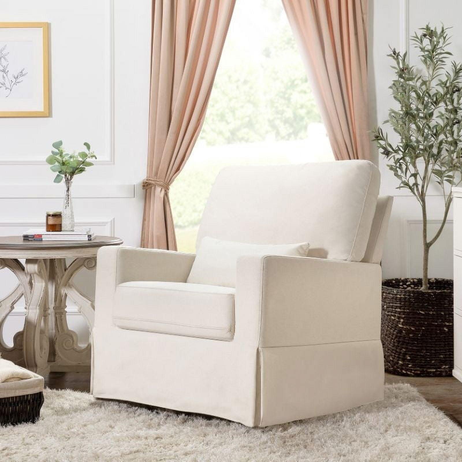 Cream Eco-Weave Swivel Glider Chair with Wood Base