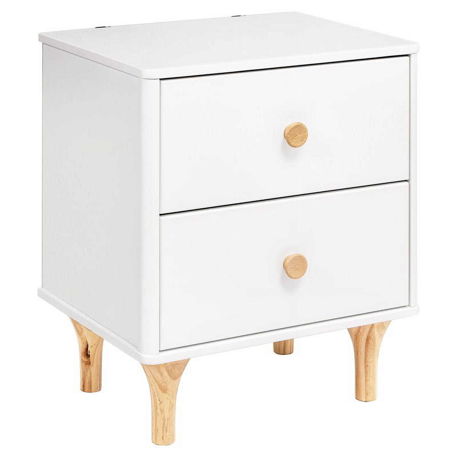 White and Natural 2-Drawer Nightstand with USB Port