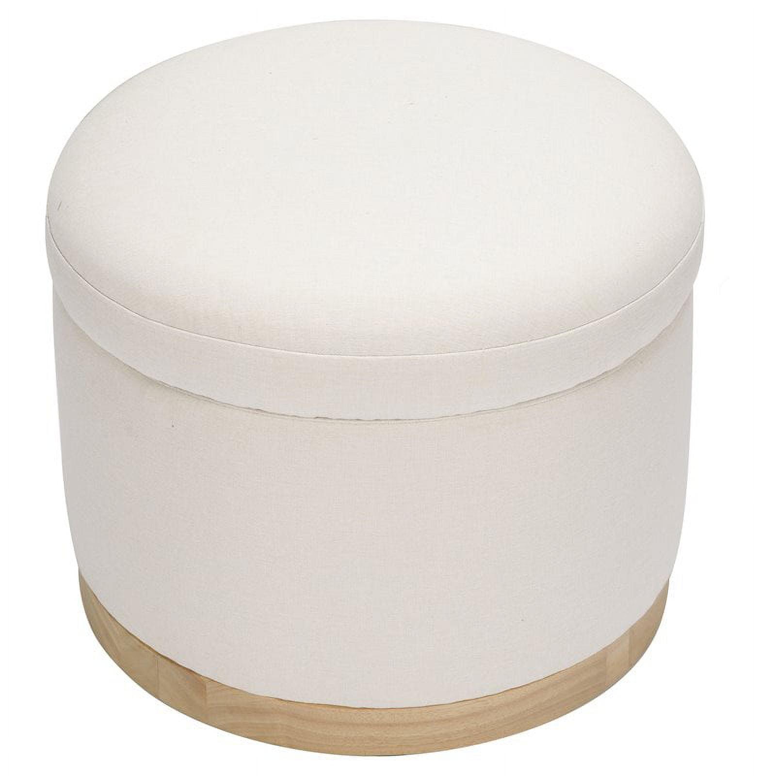 Naka 21.5" Round Cream Storage Ottoman with Light Wood Base