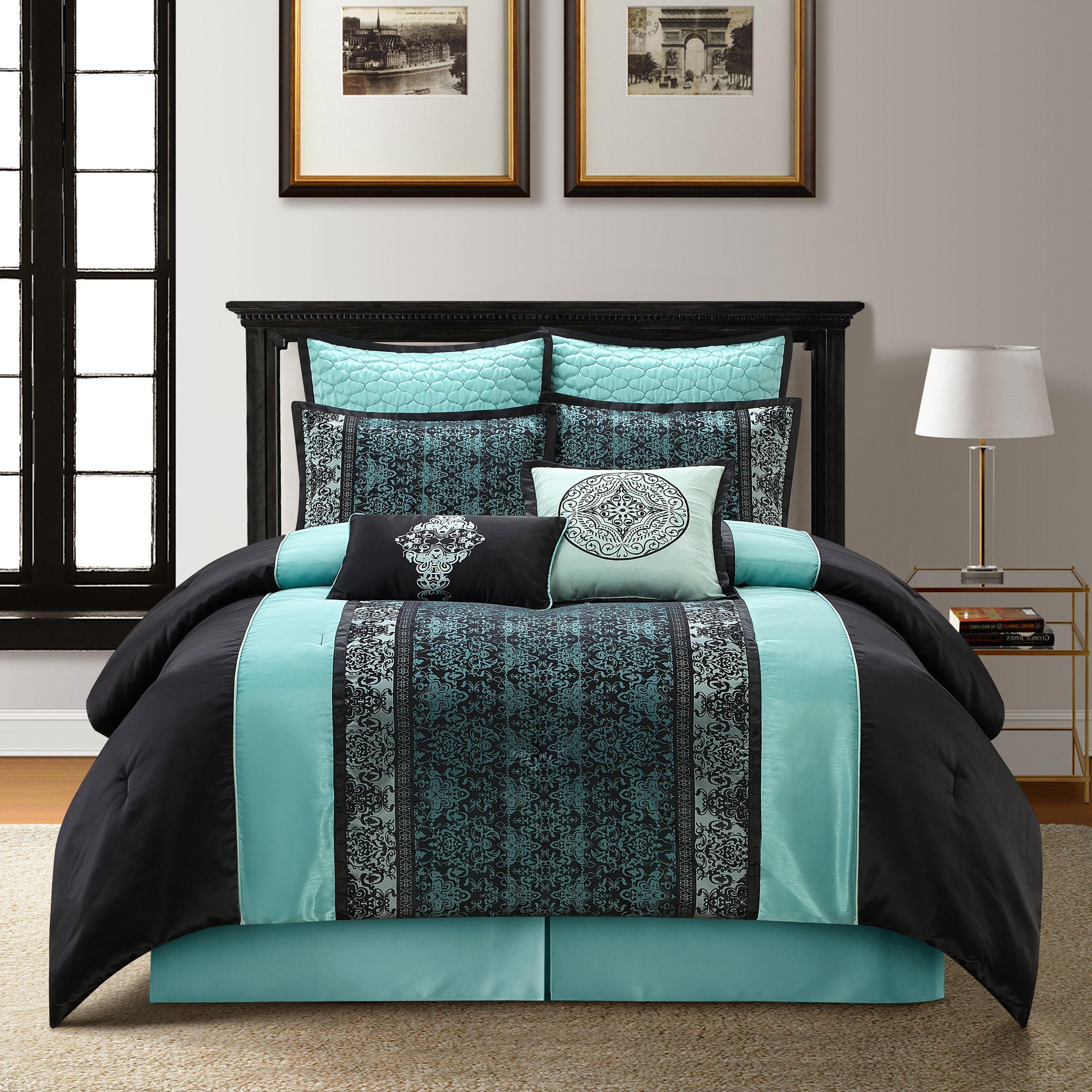 King Black and Teal Microfiber Reversible Comforter Set