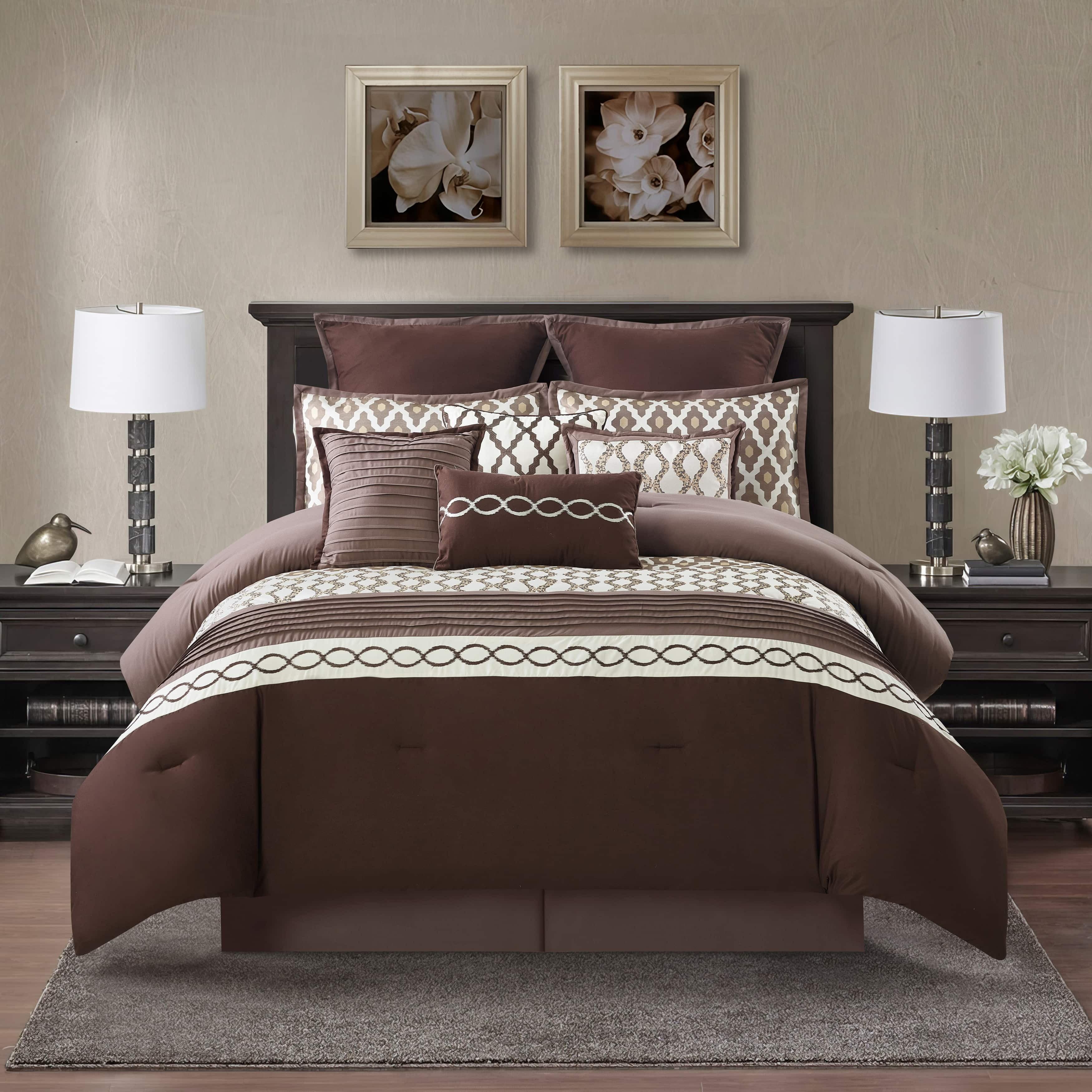 Nanshing Donovan 10PC Geometric Luxury Comforter Set, Brown, Queen