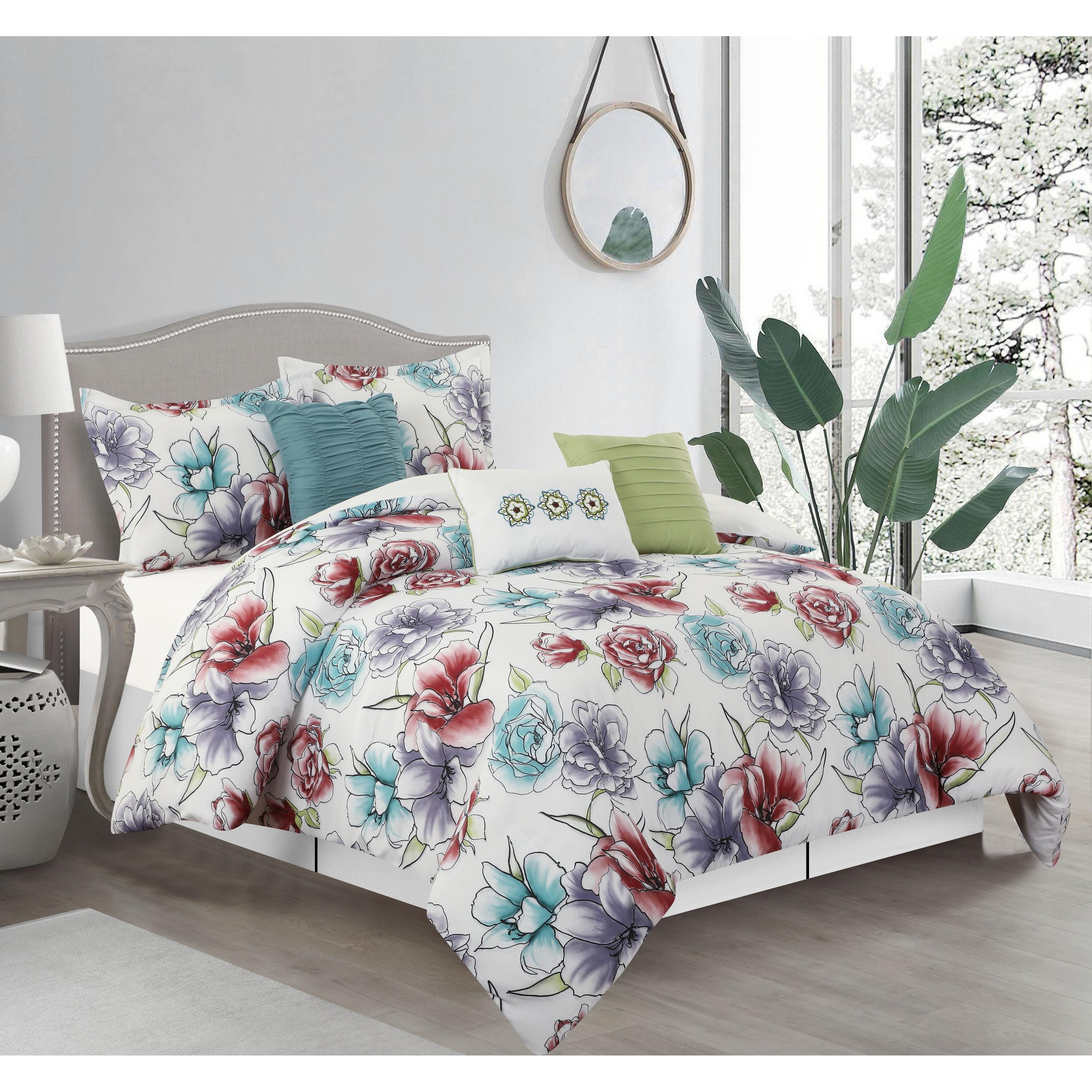 California King White Floral Microfiber Comforter Set