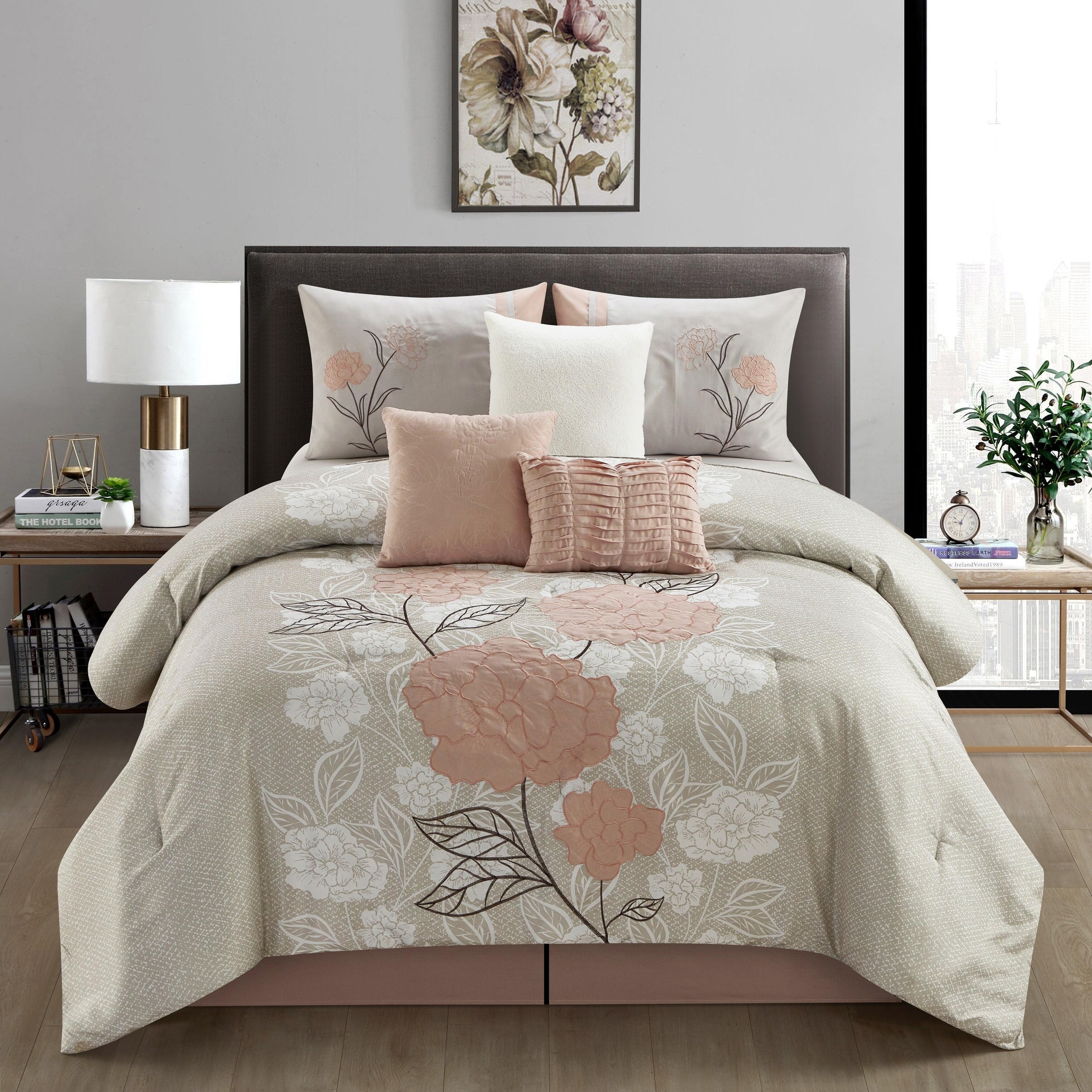 Blush Floral King Microfiber 7-Piece Comforter Set