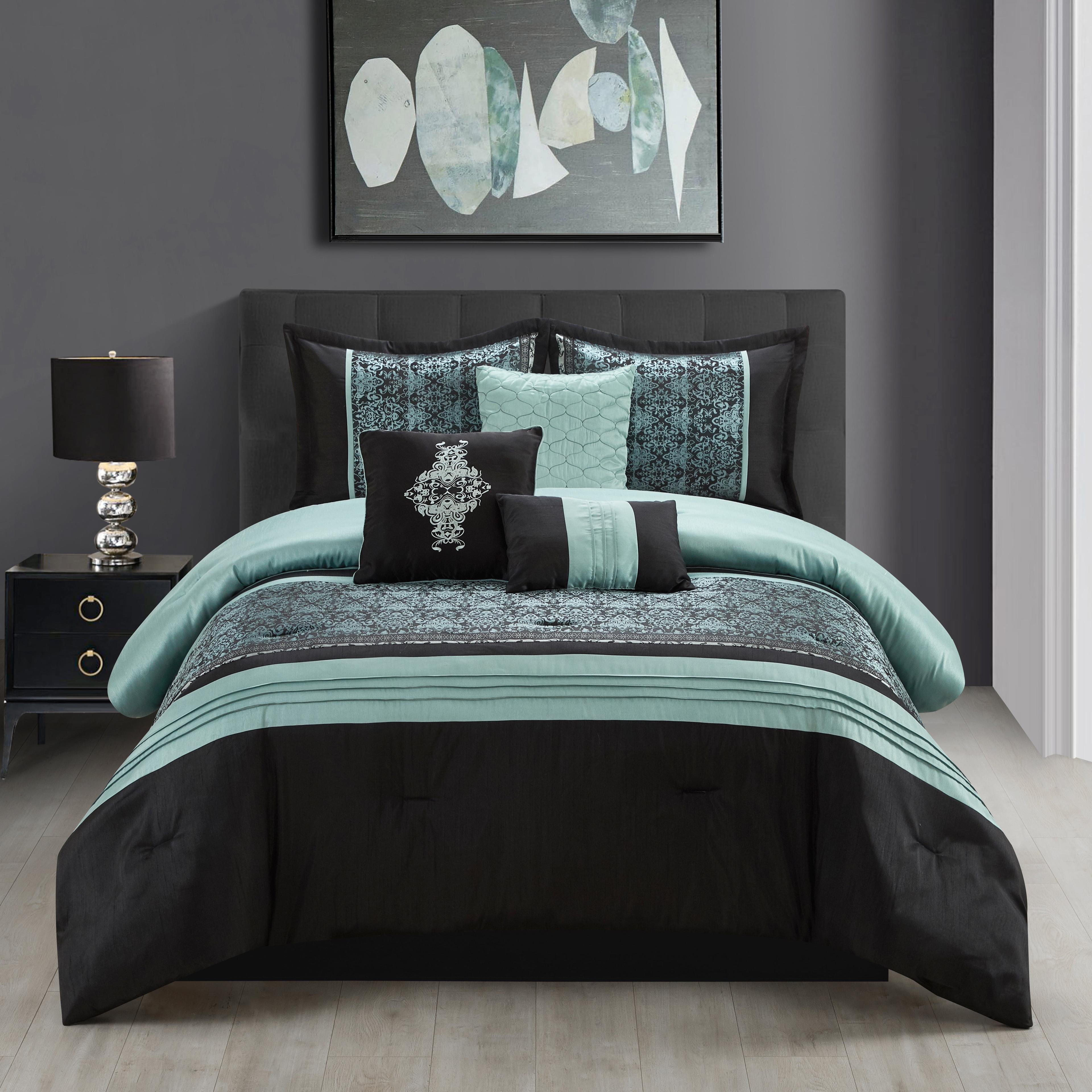 King Black and Aqua Microfiber 7-Piece Comforter Set