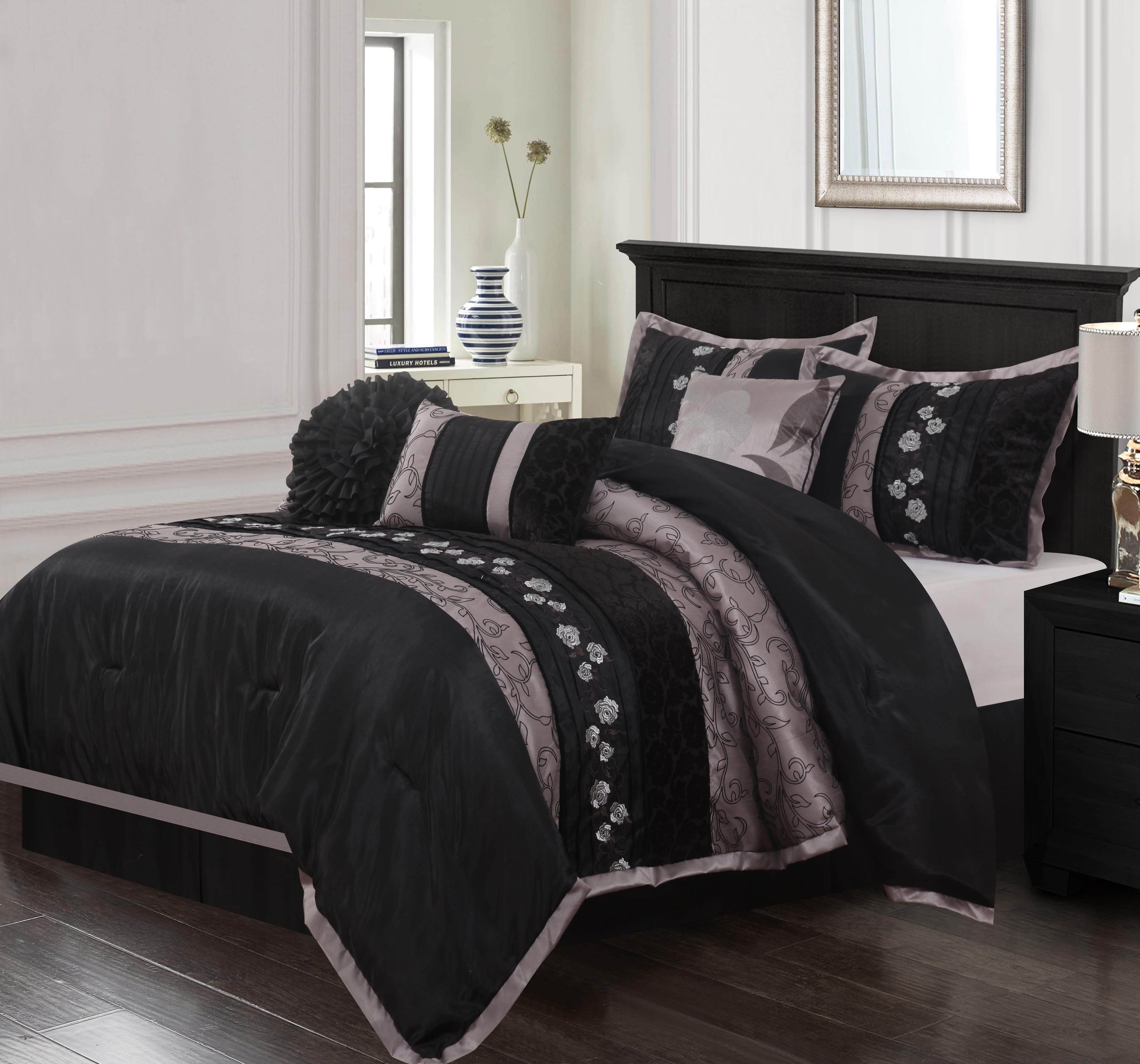 Nanshing America, Inc Fennville Black/Gold/Beige Microfiber 7 Piece Comforter Set