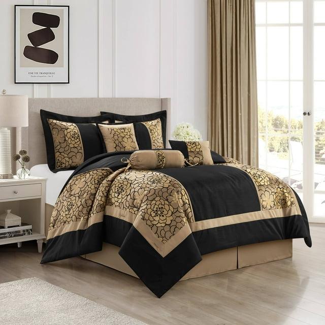 Nanshing America, Inc Fennville Black/Gold/Beige Microfiber 7 Piece Comforter Set