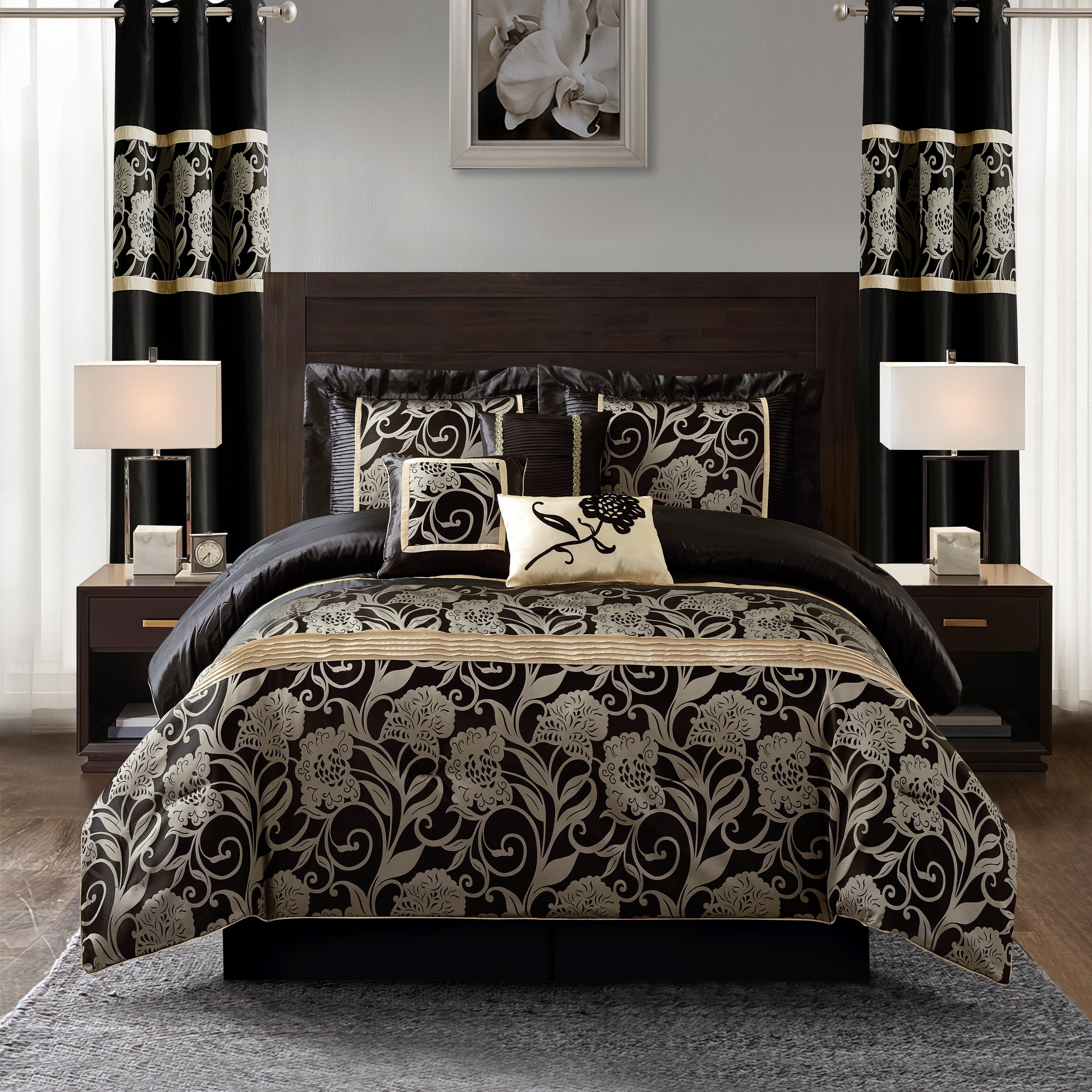 Nanshing America, Inc Fennville Black/Gold/Beige Microfiber 7 Piece Comforter Set