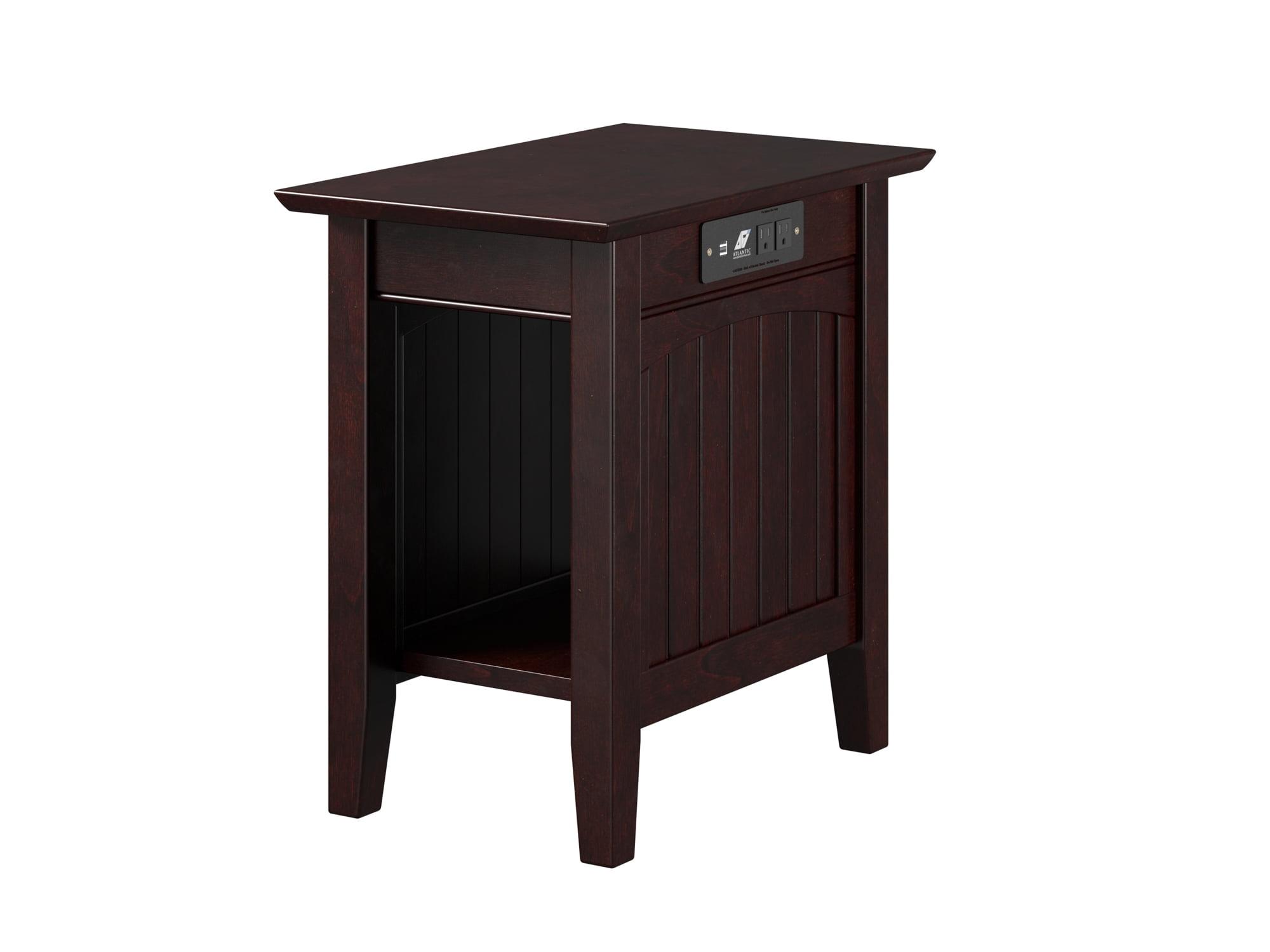 AFI Nantucket 14" Solid Wood End Table with Built-In Charger in Espresso