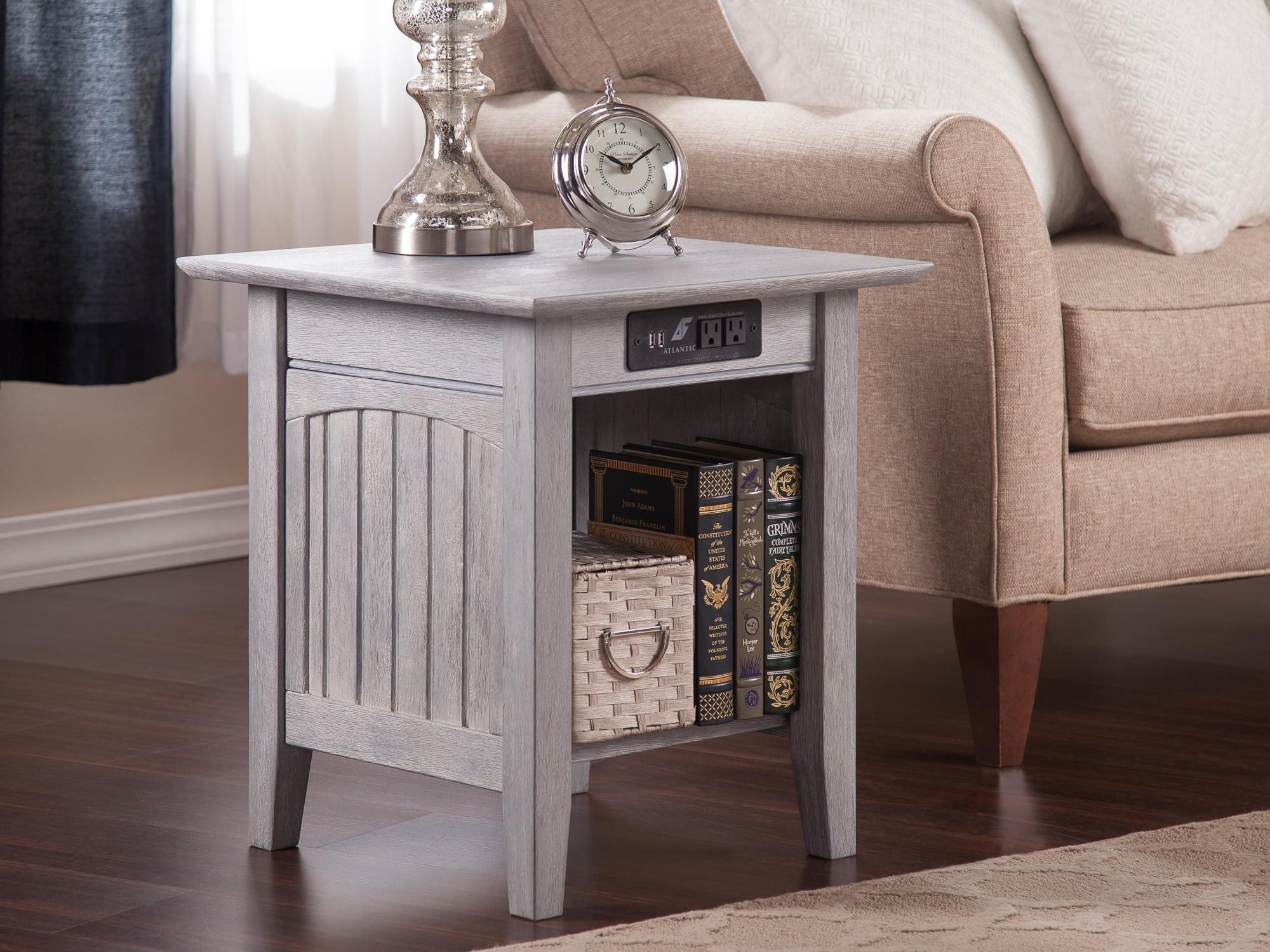 Driftwood Grey Eco-Friendly Hardwood End Table with Charging Station