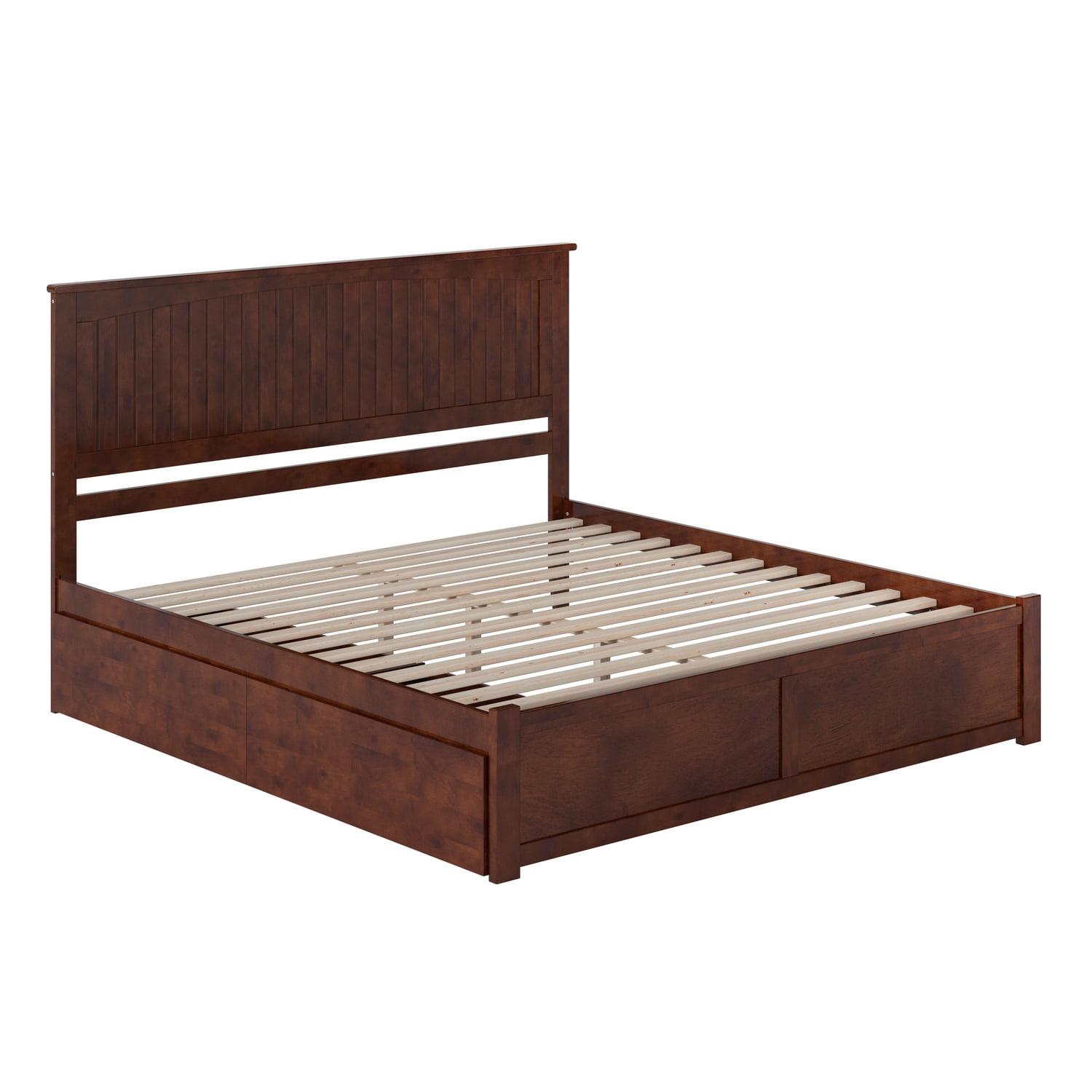 Nantucket Walnut King Wood Platform Bed with Storage Drawers