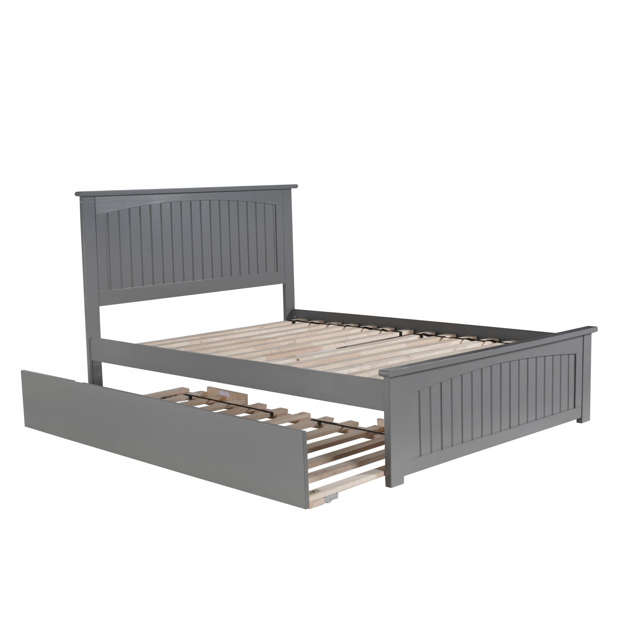 Nantucket Gray Full Platform Bed with Trundle and Storage Drawer