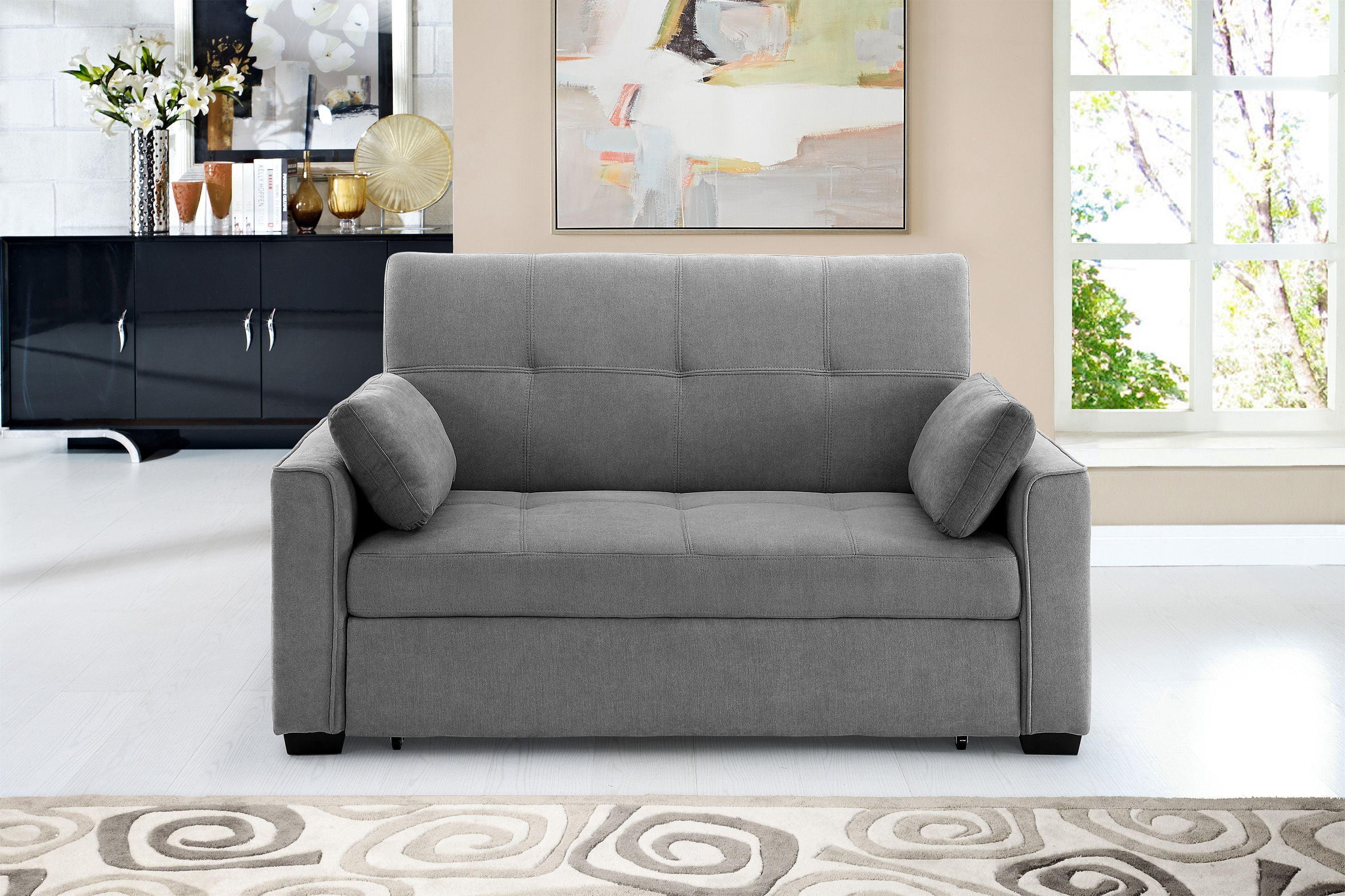 Nantucket Full-Size Tufted Sleeper Sofa in Light Gray Chenille