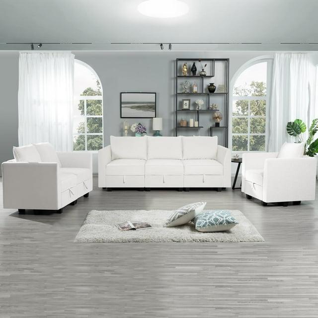 Naomi Home Elizabeth Modern DIY Collection-Fabric:Linen,Finish:White Down,Style:Sofa Set