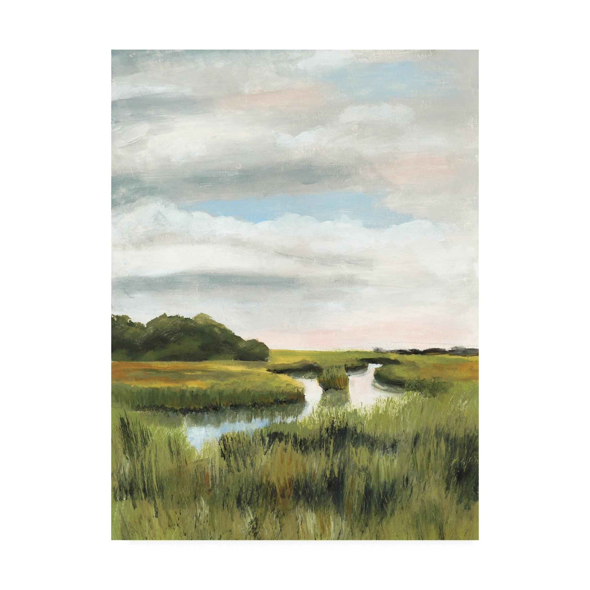 Naomi McCavitt Marsh Landscape Canvas Art in Green and White