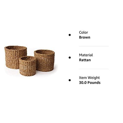 Rustic Seagrass Round Storage Baskets, Set of 3