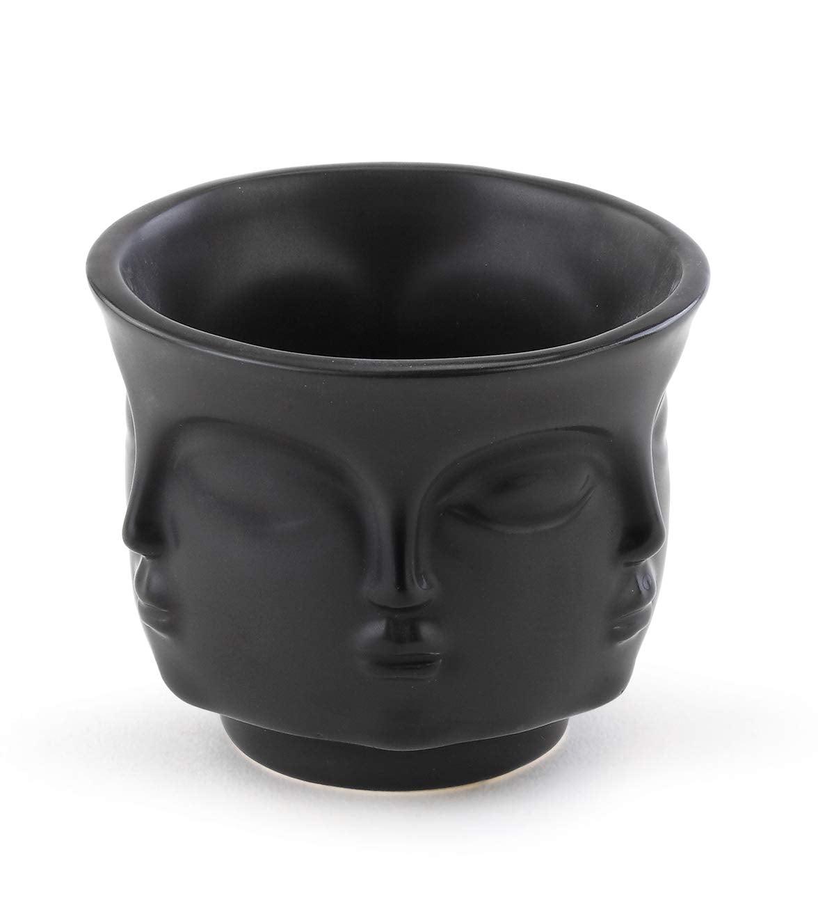 Matte Black Ceramic Multi-Face Planter Pot