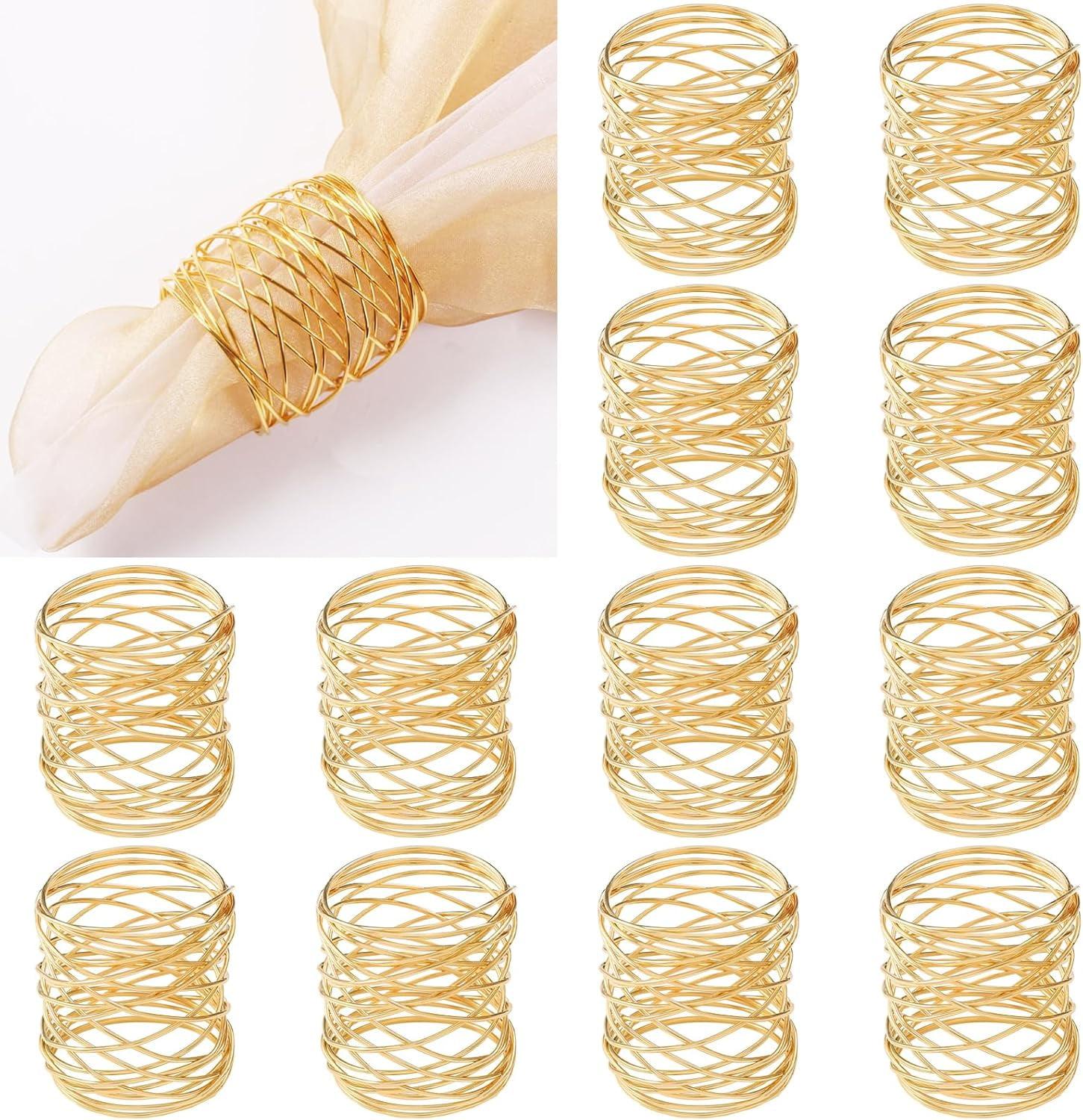 Gold Round Mesh Metal Napkin Rings, Set of 12