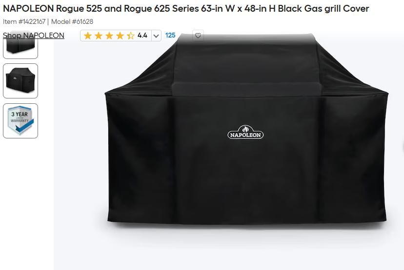 Napoleon BBQ Cover for Rogue Grill RXT525 and RXT625, 48-in x 63-in x 25-in noir 61628