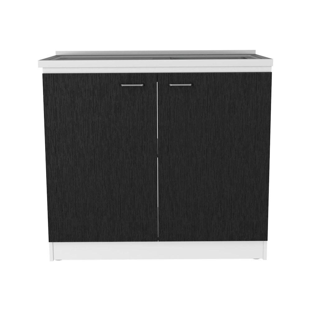 Napoles Utility Sink Cabinet With Integrated Steel Sink, Dark Walnut Frame