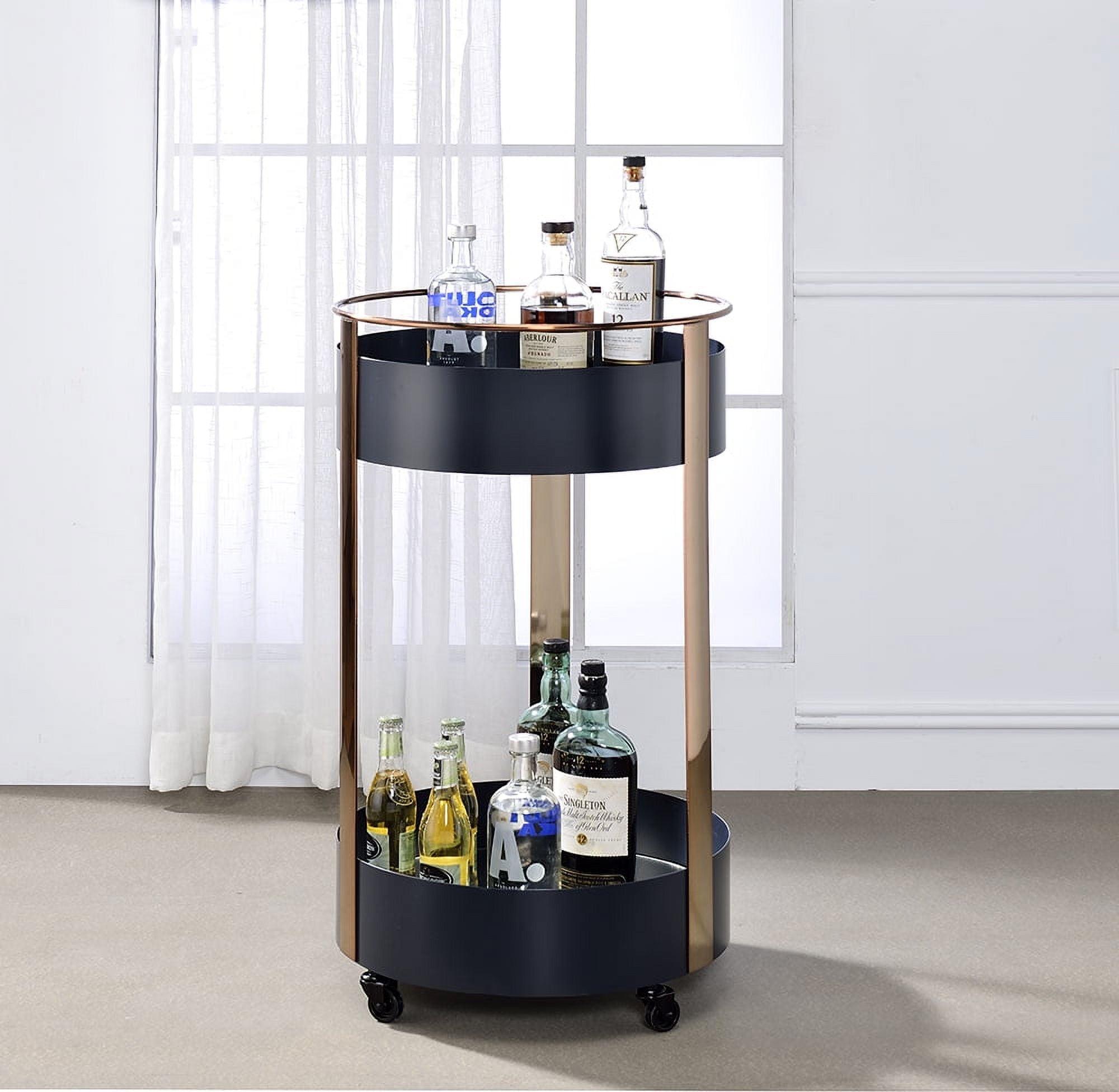 Elegant Narrel Black and Champagne Metal & Mirror Serving Cart