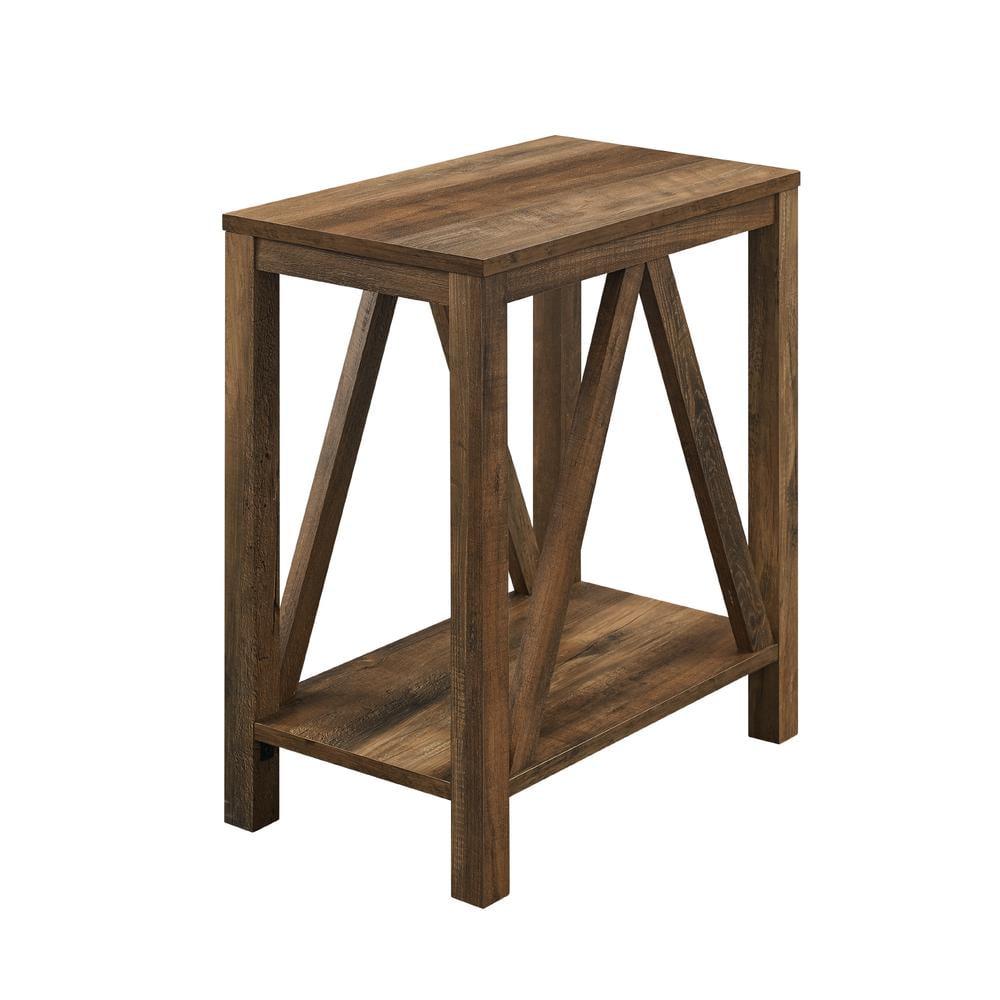 Rustic Oak A-Frame Rectangular End Table with Open Shelf