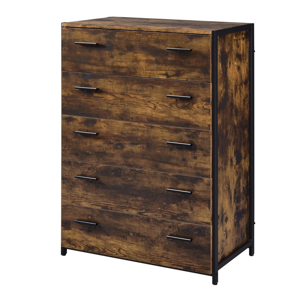 Industrial Black 48" Vertical Wood & Metal Chest with 5 Drawers