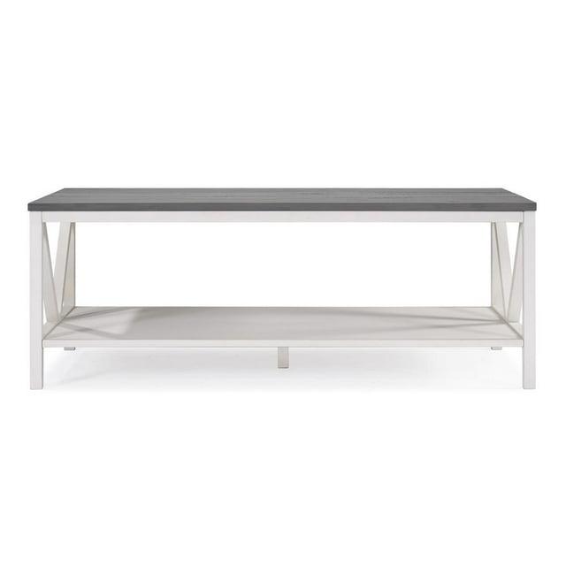 Natalee 48" Distressed Farmhouse Coffee Table in Gray/White Wash
