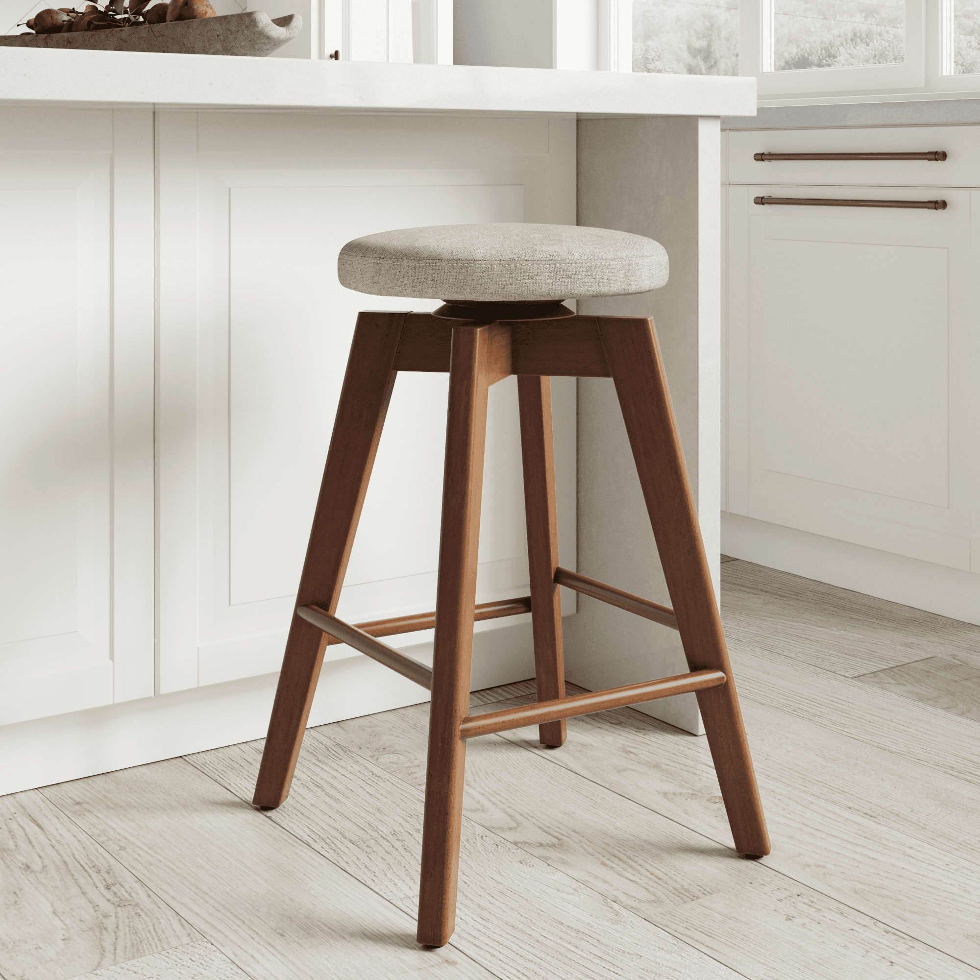 Drubin Swivel Upholstered 26'' Counter Stool with Solid Wood Frame