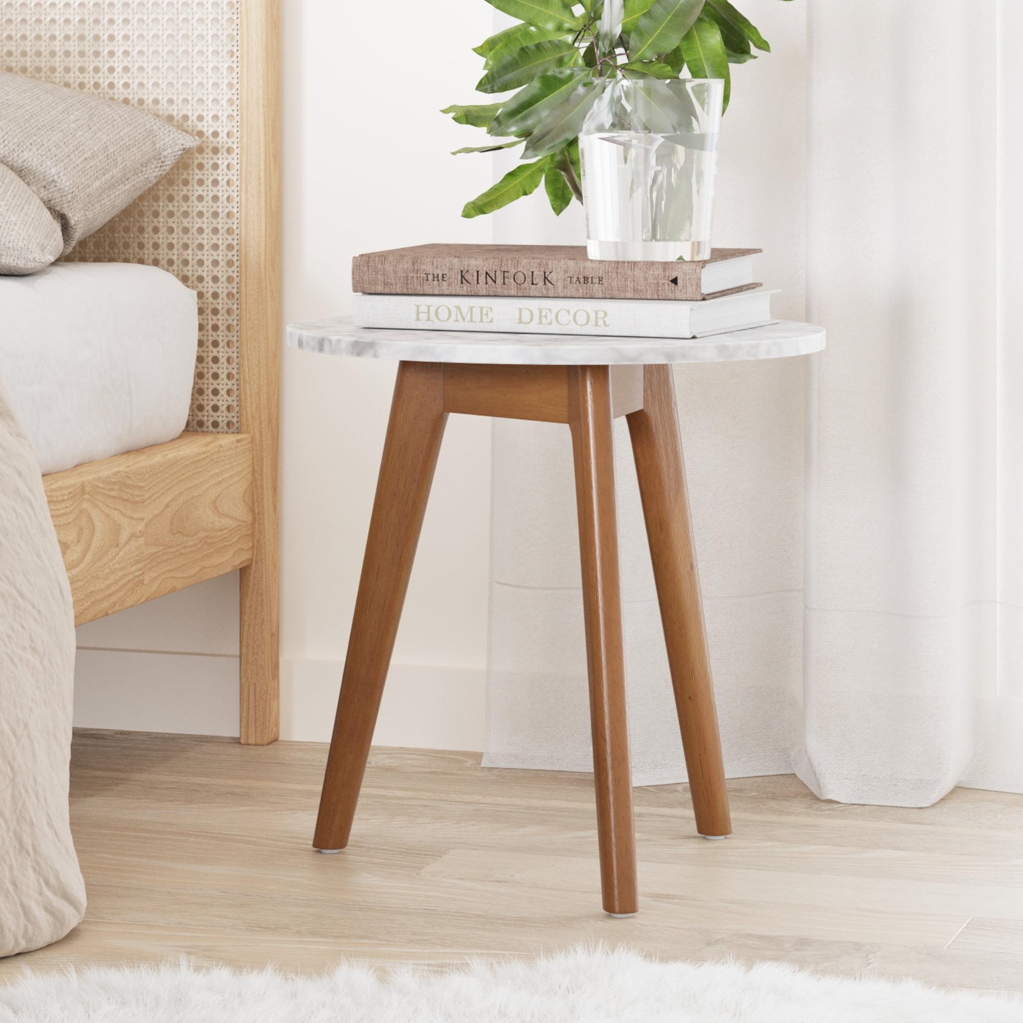 Solid Wood and Faux Marble Round Side Table - Nathan James