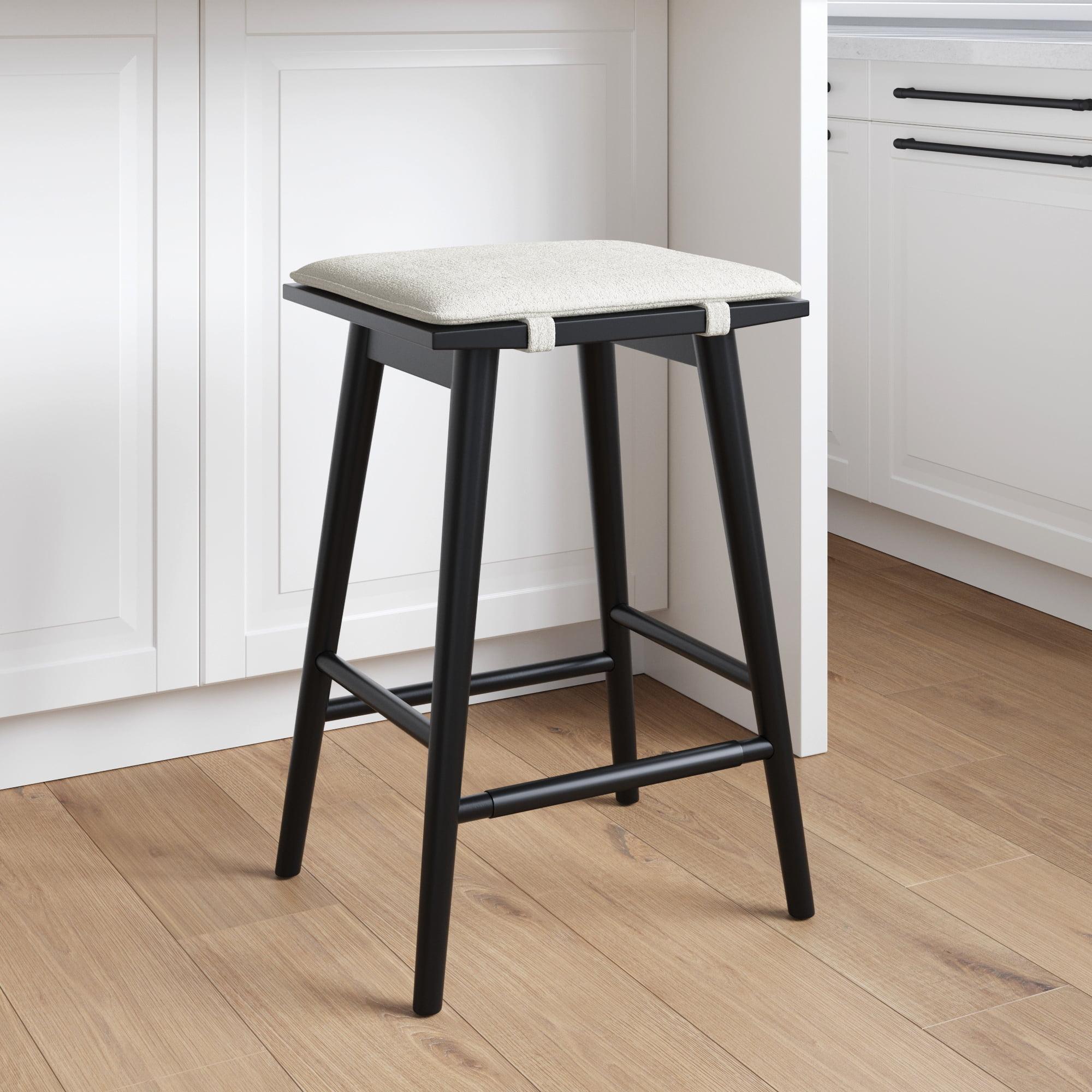 Nathan James Barker Wood and Boucle Counter Height Barstool Black: Linen Upholstered, 24.8" Tall