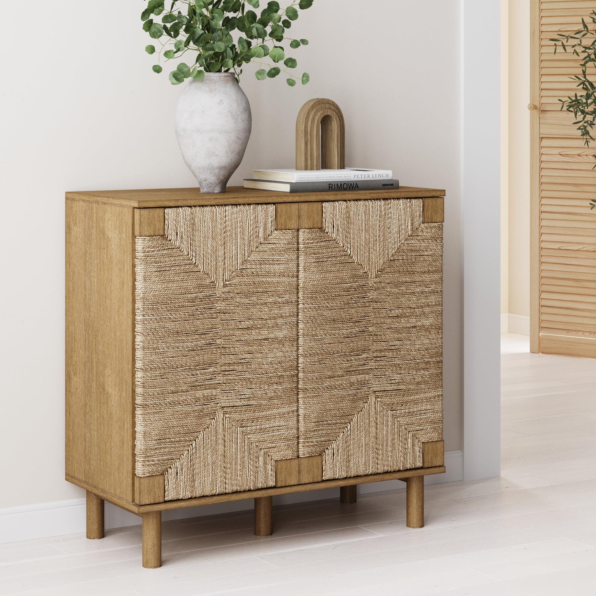 Beacon Wood and Seagrass 2 Door Storage Cabinet Brushed Light Brown/Seagrass - Nathan James: UPC 842196004017, Adjustable Interior Shelf