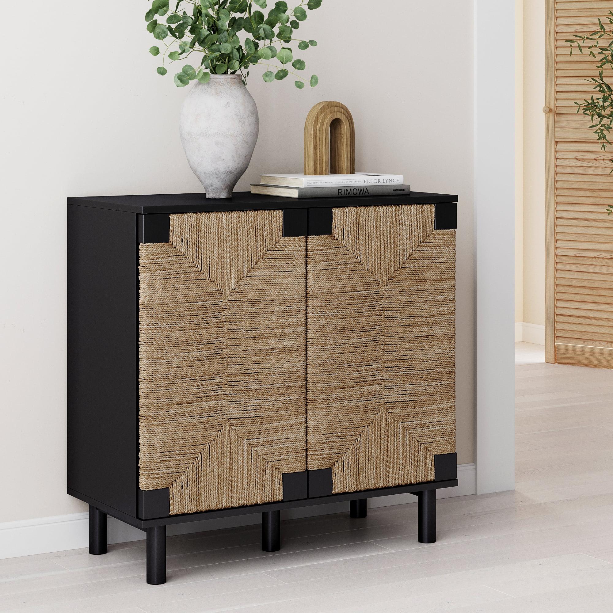 Beacon Wood and Seagrass 2 Door Storage Cabinet - Nathan James