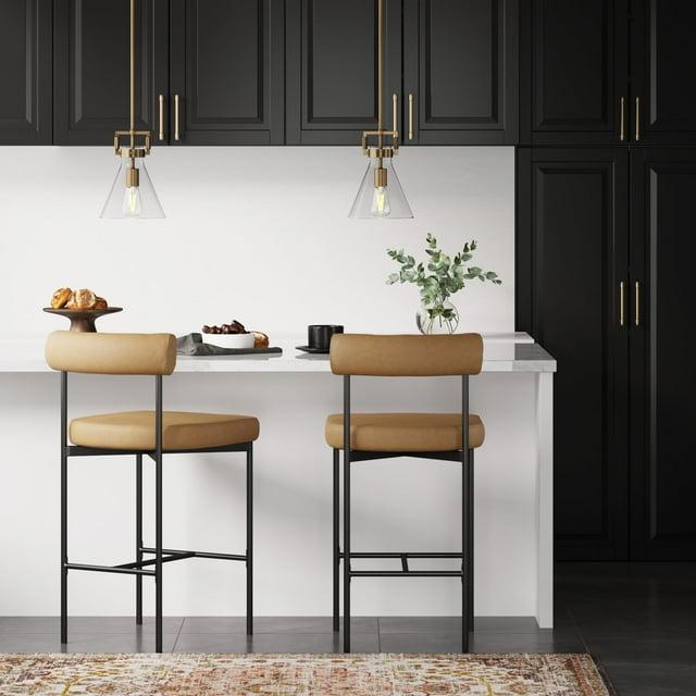 Nathan James Set of 2 Dahlia Counter Height Barstools Brown Faux Leather