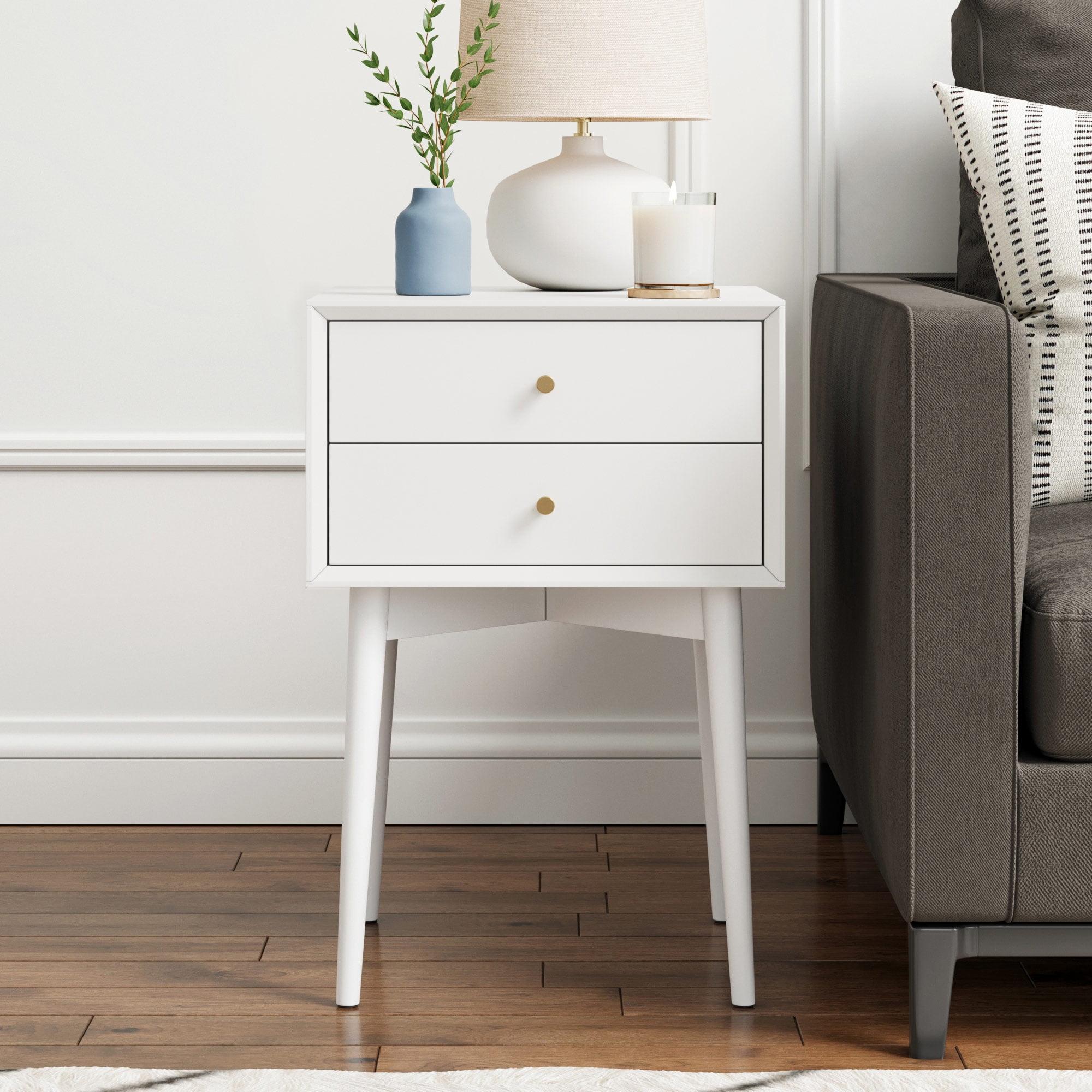 Harper Mid-Century Matte White 2-Drawer Side Table