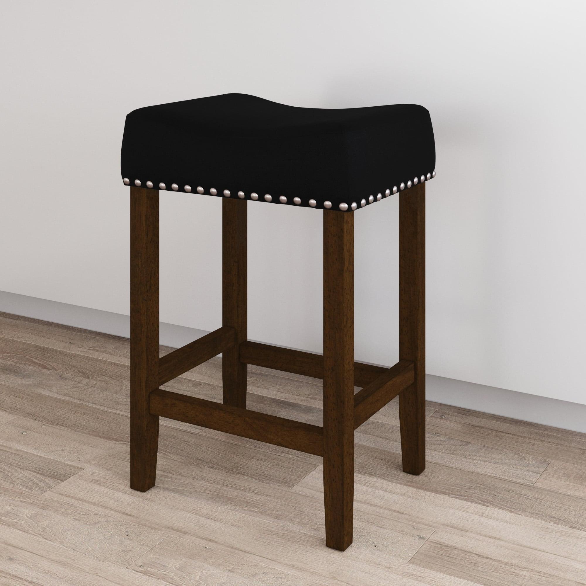 23" Saddle Style Backless Counter Stool with Black Fabric and Dark Brown Wood