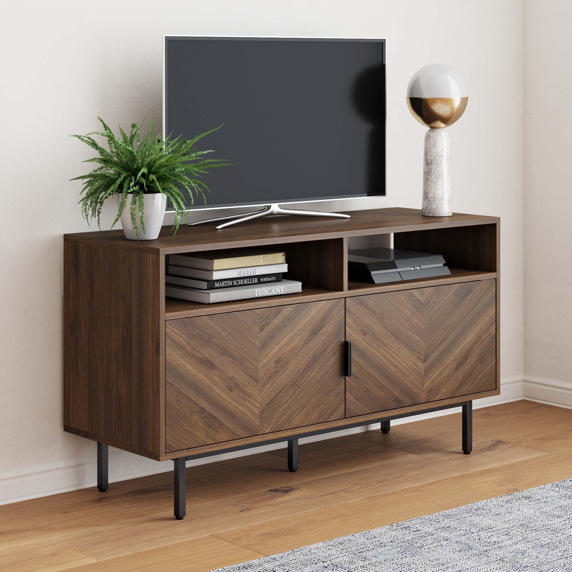 Walnut Black Media Console Cabinet with Storage