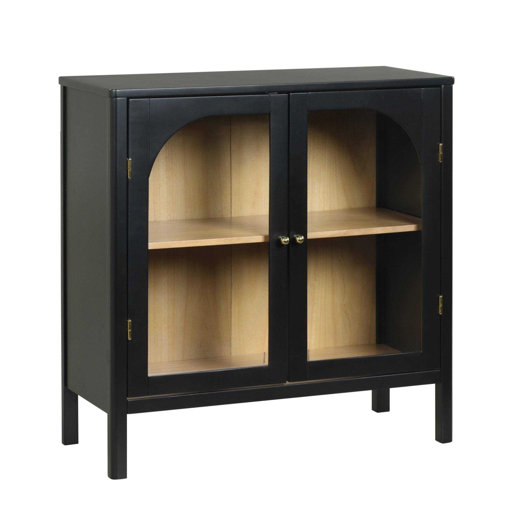 Mason Black and Oak Sideboard Buffet with Glass Doors