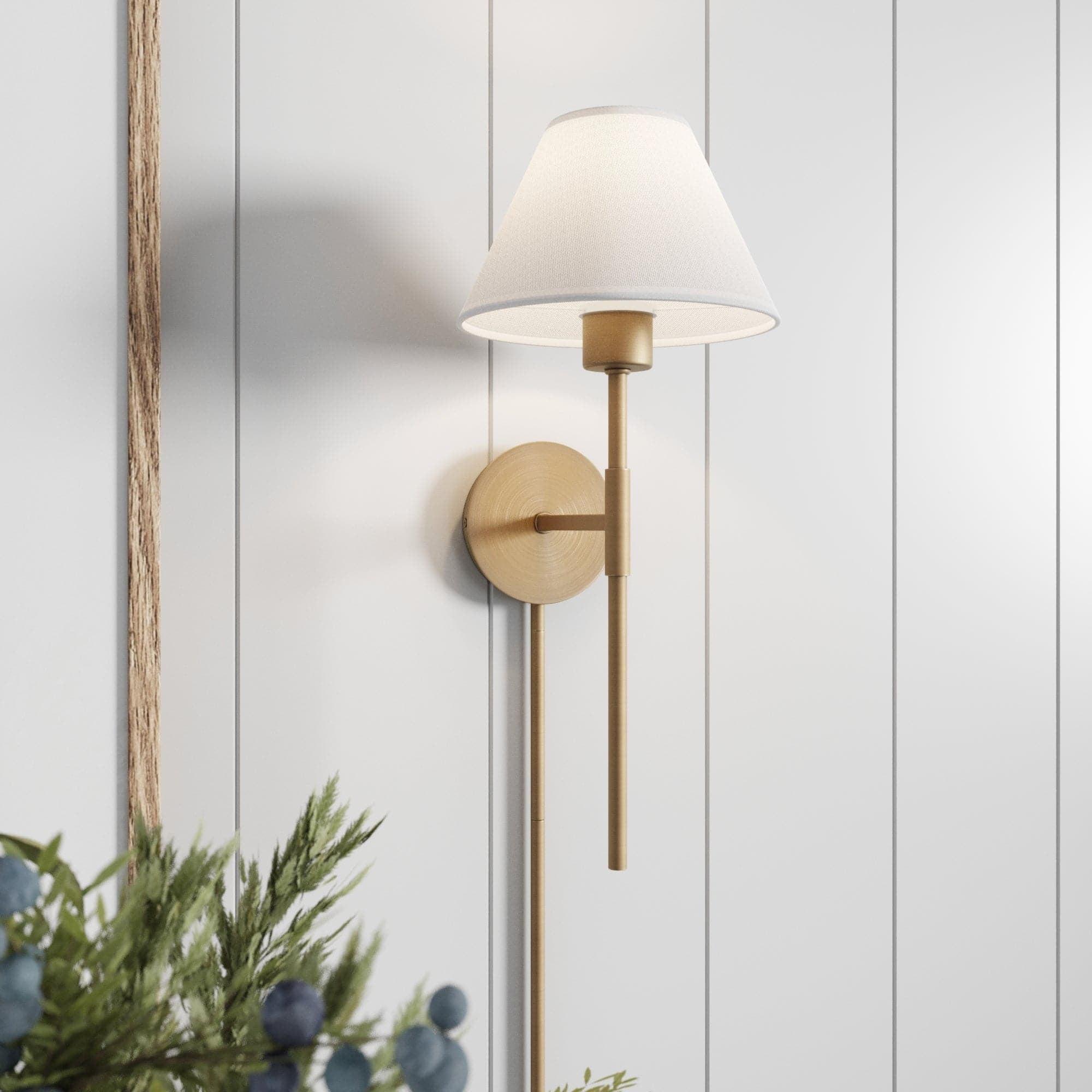 Millie 21" Brass Plug-In Wall Sconce with Cotton Shade