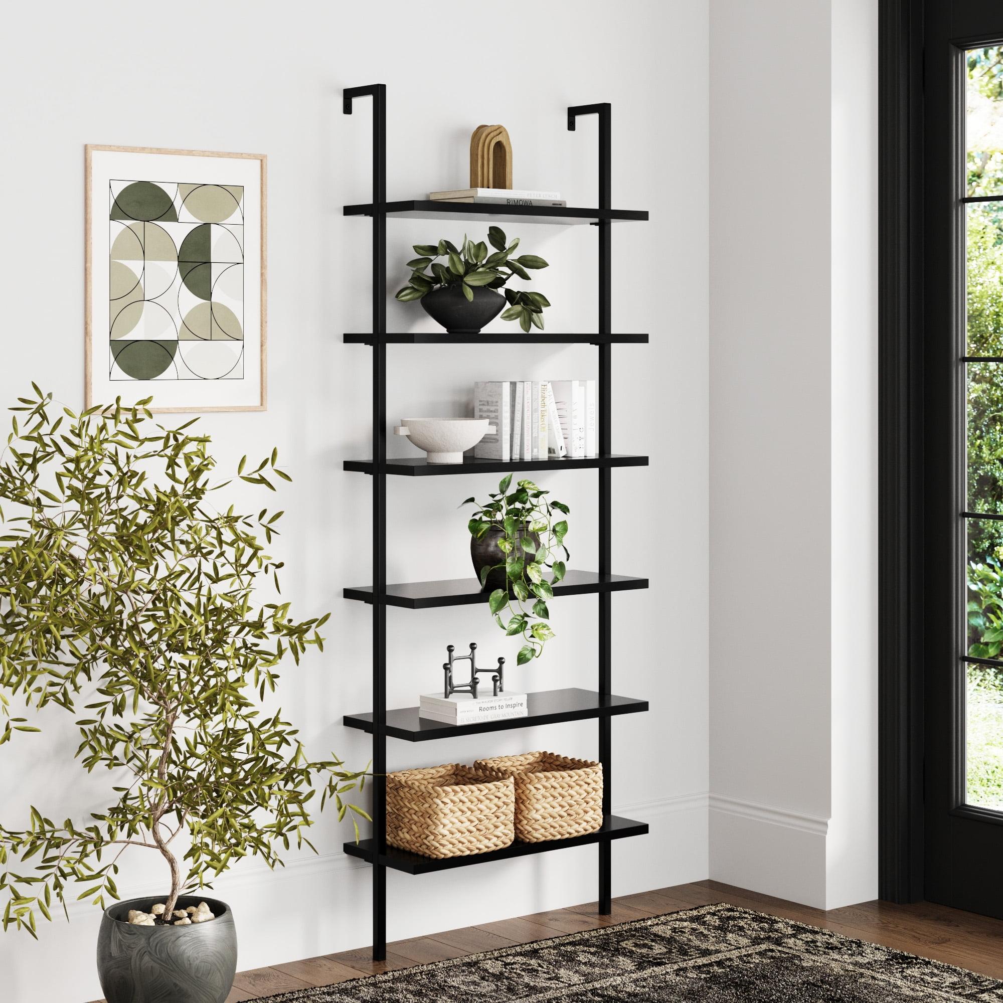 Nathan James 85" Theo 6 Shelves Wall Mounted Bookcase Matte Black: Sleek Design, Home Office Storage