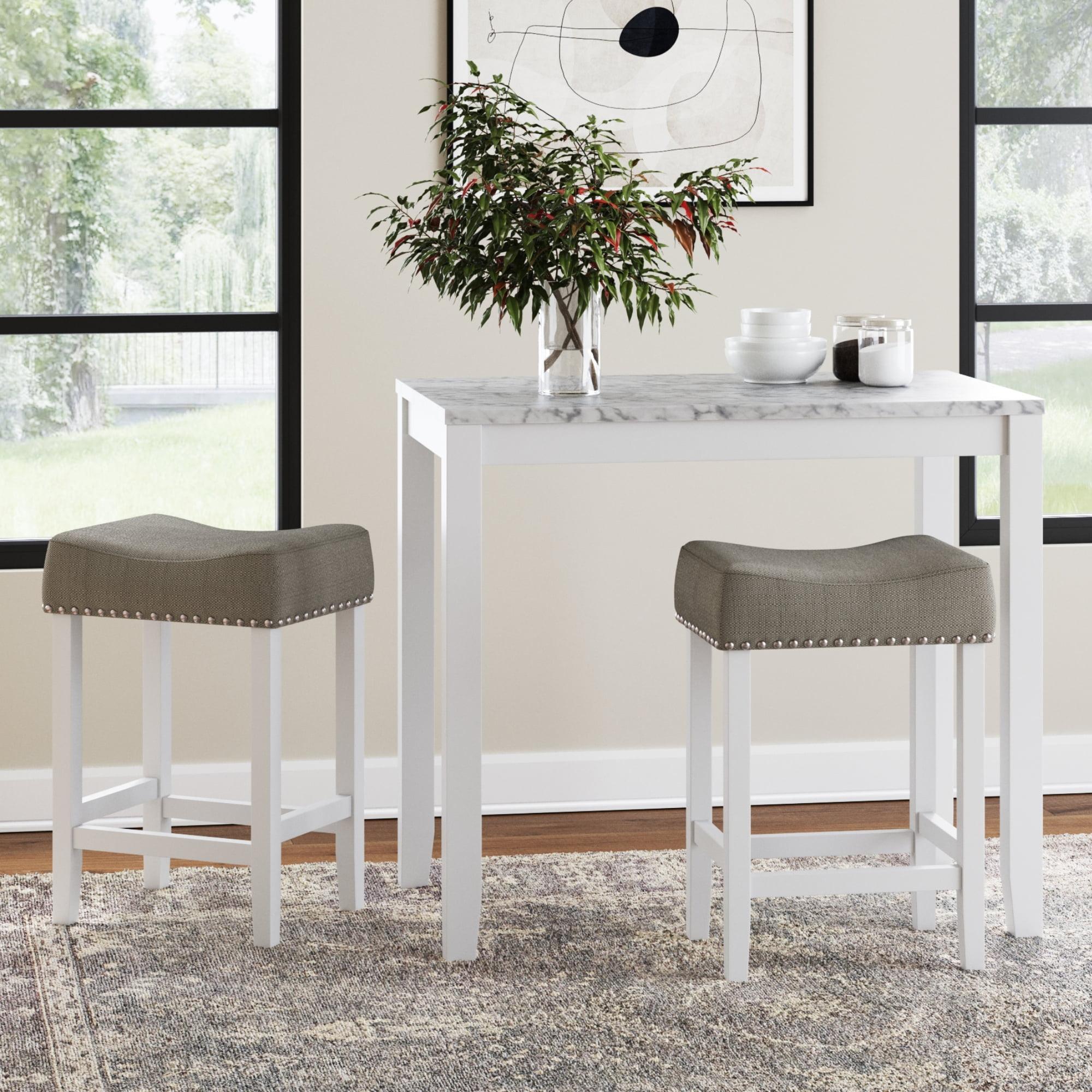 Elegant Marble-Top Bistro Dining Set with Light Gray Fabric Chairs