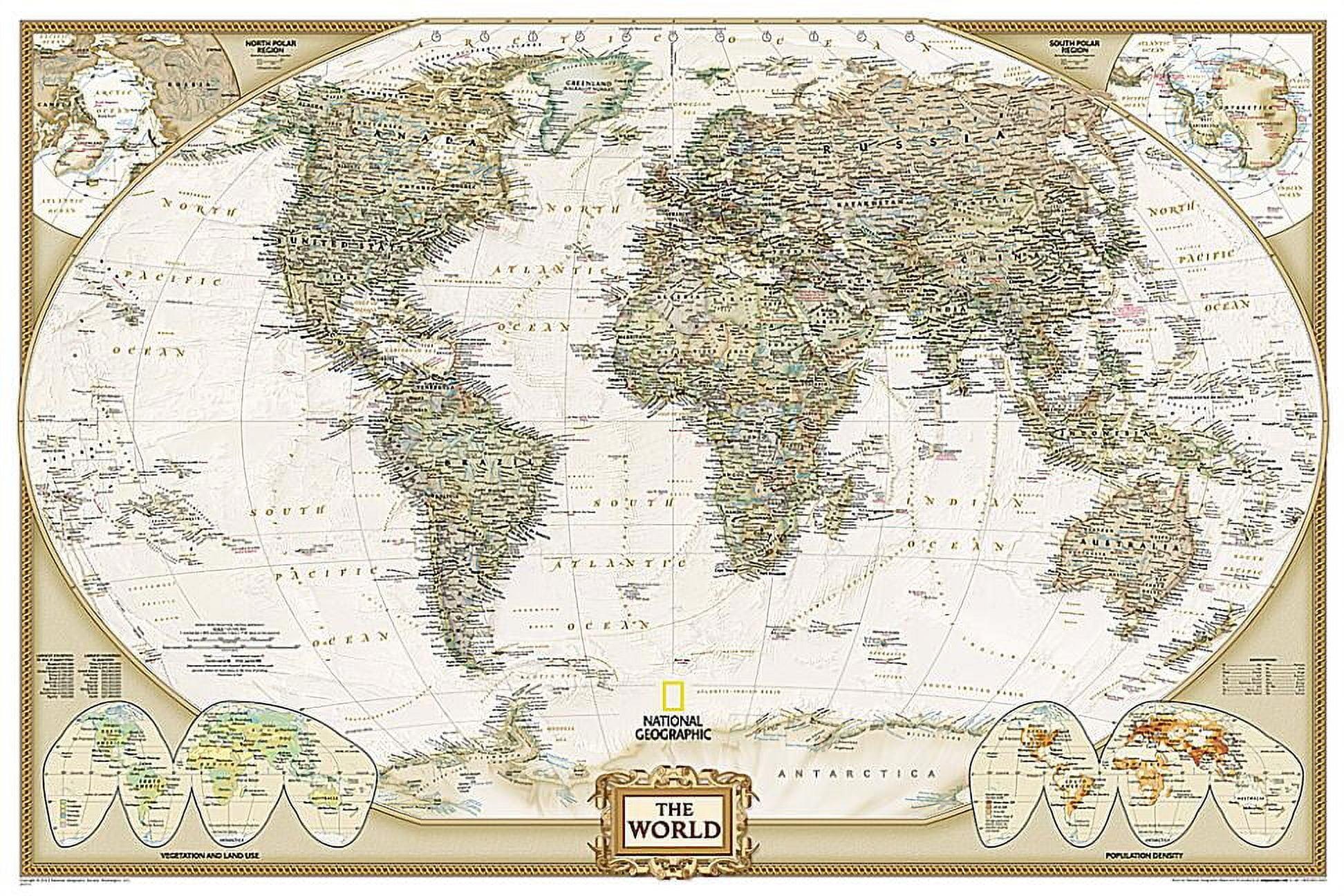 National Geographic Antique-Style World Map Poster 36 x 24 Inch